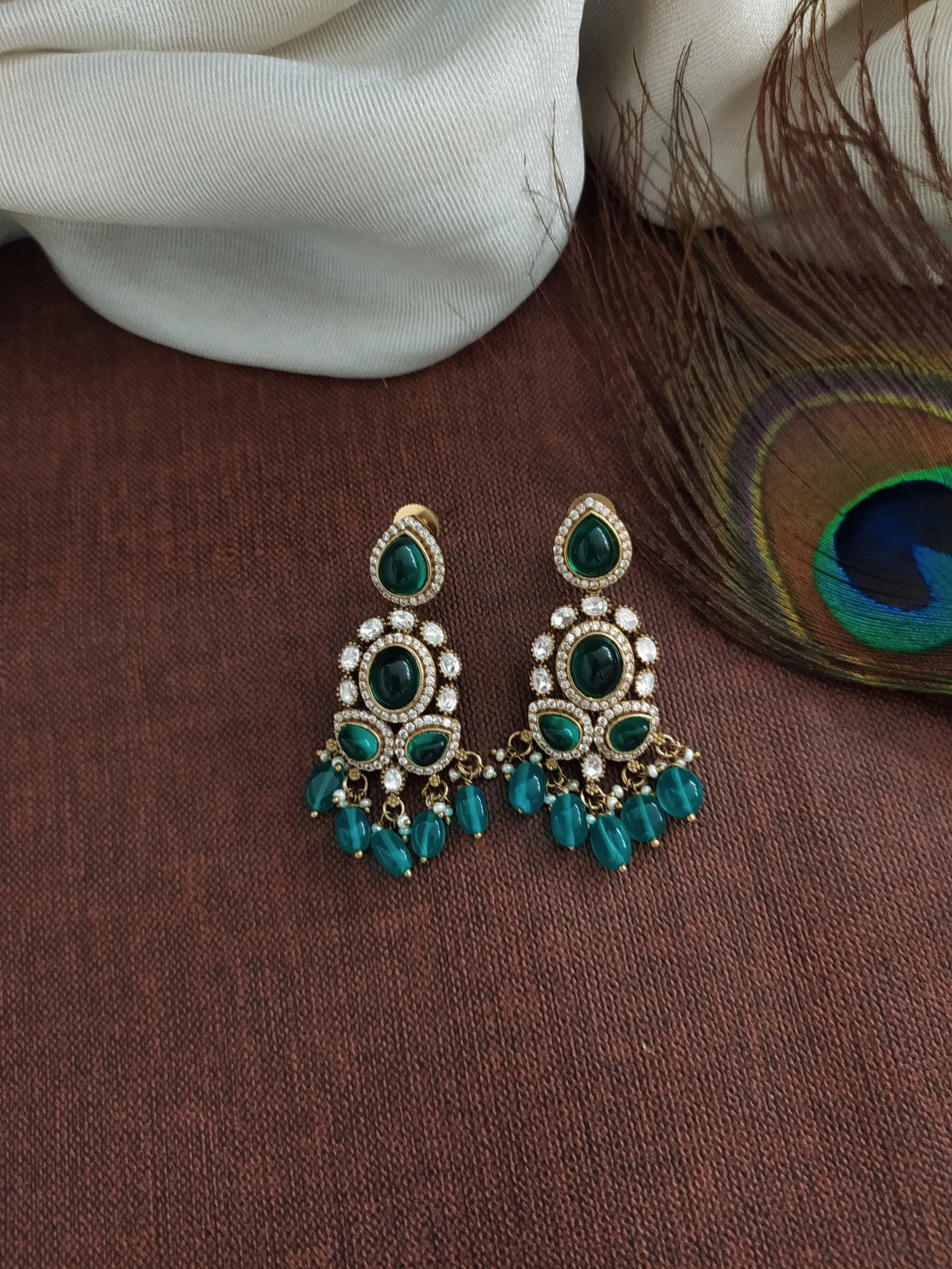 Triple-Layered Moissanite and Kundan Stones Victorian Finish Short Necklace Set