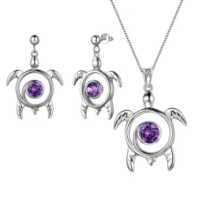 Turtle Birthstone February Amethyst Jewelry Set 3PCS Women Girls Birthday Gift
