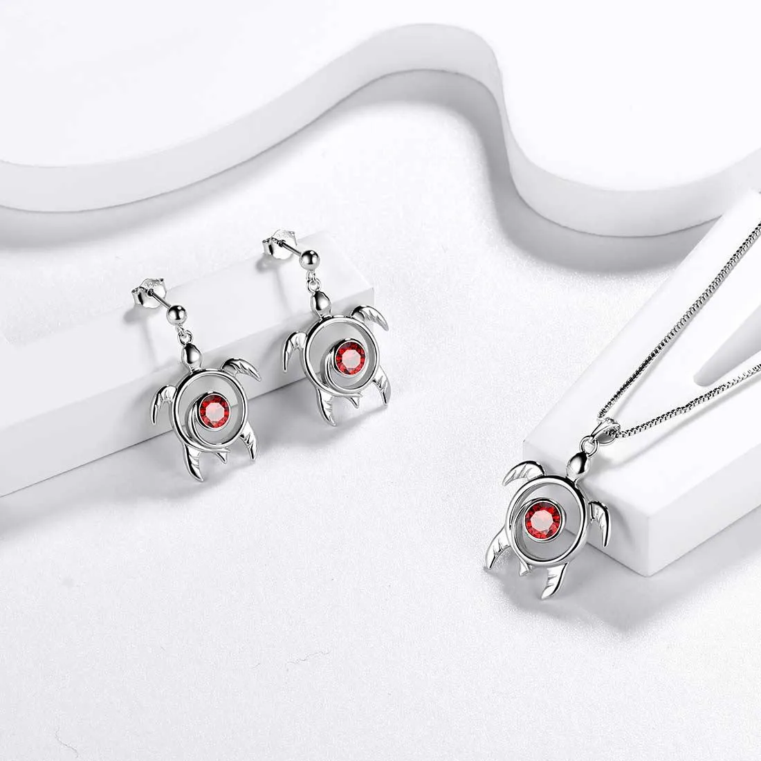 Turtle Birthstone January Garnet Jewelry Set 3PCS Women Girls Birthday Gift