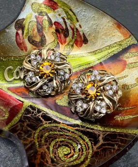 【UK買付】ヴィンテージ アンバーオレンジ ビジュー リーフ イヤリング/Vintage Amber Bijou Leaf Clip On Earrings