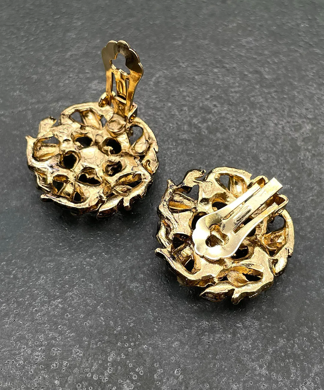 【UK買付】ヴィンテージ アンバーオレンジ ビジュー リーフ イヤリング/Vintage Amber Bijou Leaf Clip On Earrings