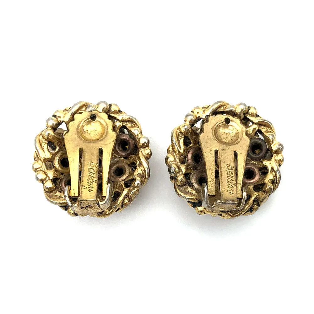 【USA輸入】ヴィンテージ バークレー アンバー  ラインストーン イヤリング/Vintage Barclay Amber Rhinestones Clip On Earrings