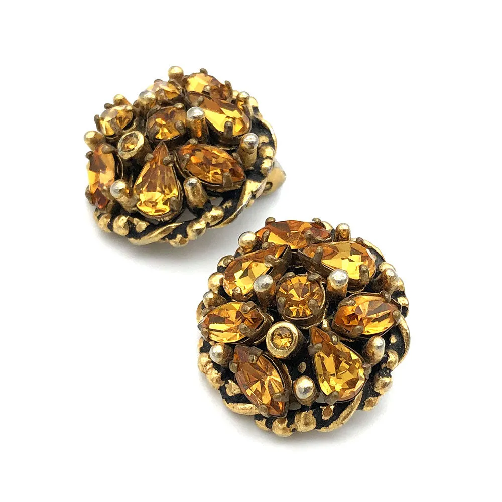 【USA輸入】ヴィンテージ バークレー アンバー  ラインストーン イヤリング/Vintage Barclay Amber Rhinestones Clip On Earrings