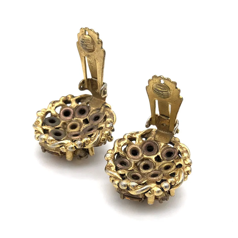 【USA輸入】ヴィンテージ バークレー アンバー  ラインストーン イヤリング/Vintage Barclay Amber Rhinestones Clip On Earrings