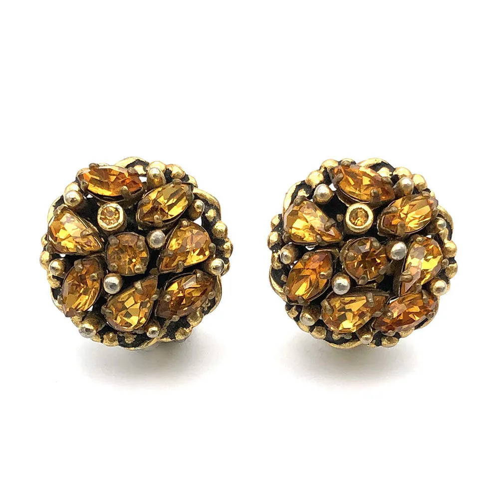 【USA輸入】ヴィンテージ バークレー アンバー  ラインストーン イヤリング/Vintage Barclay Amber Rhinestones Clip On Earrings