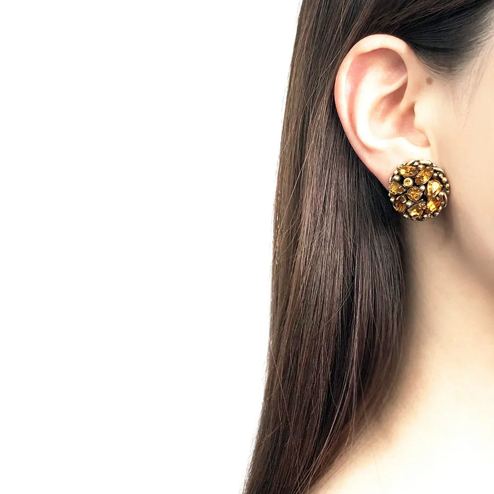 【USA輸入】ヴィンテージ バークレー アンバー  ラインストーン イヤリング/Vintage Barclay Amber Rhinestones Clip On Earrings