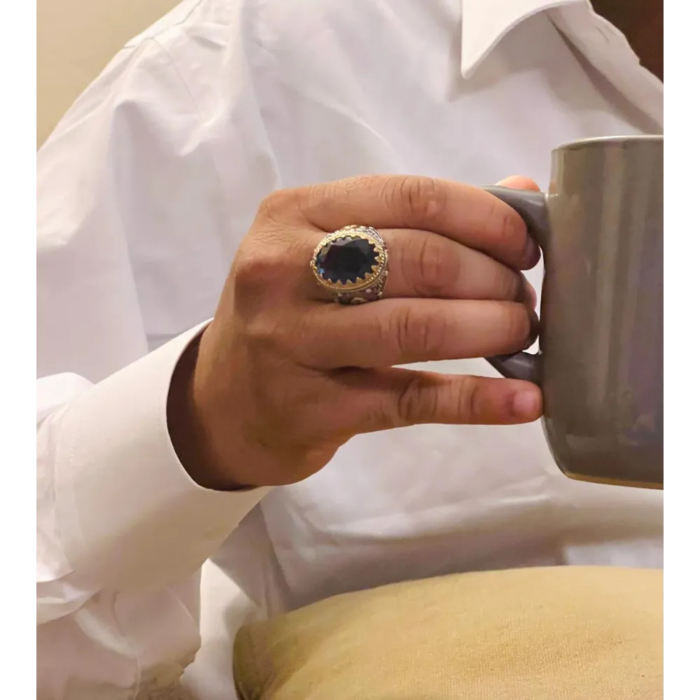 Velvet Sapphire Sterling Silver Mens Islamic Ottoman Ring