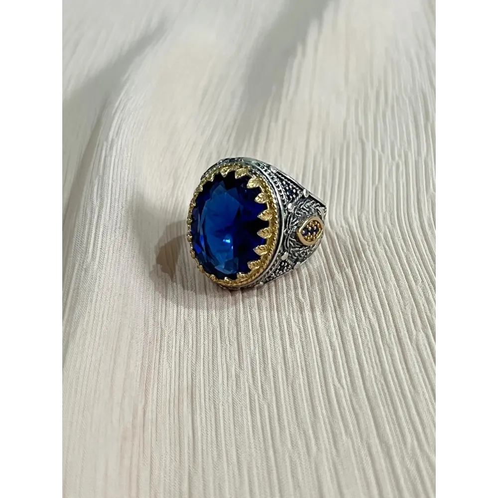 Velvet Sapphire Sterling Silver Mens Islamic Ottoman Ring
