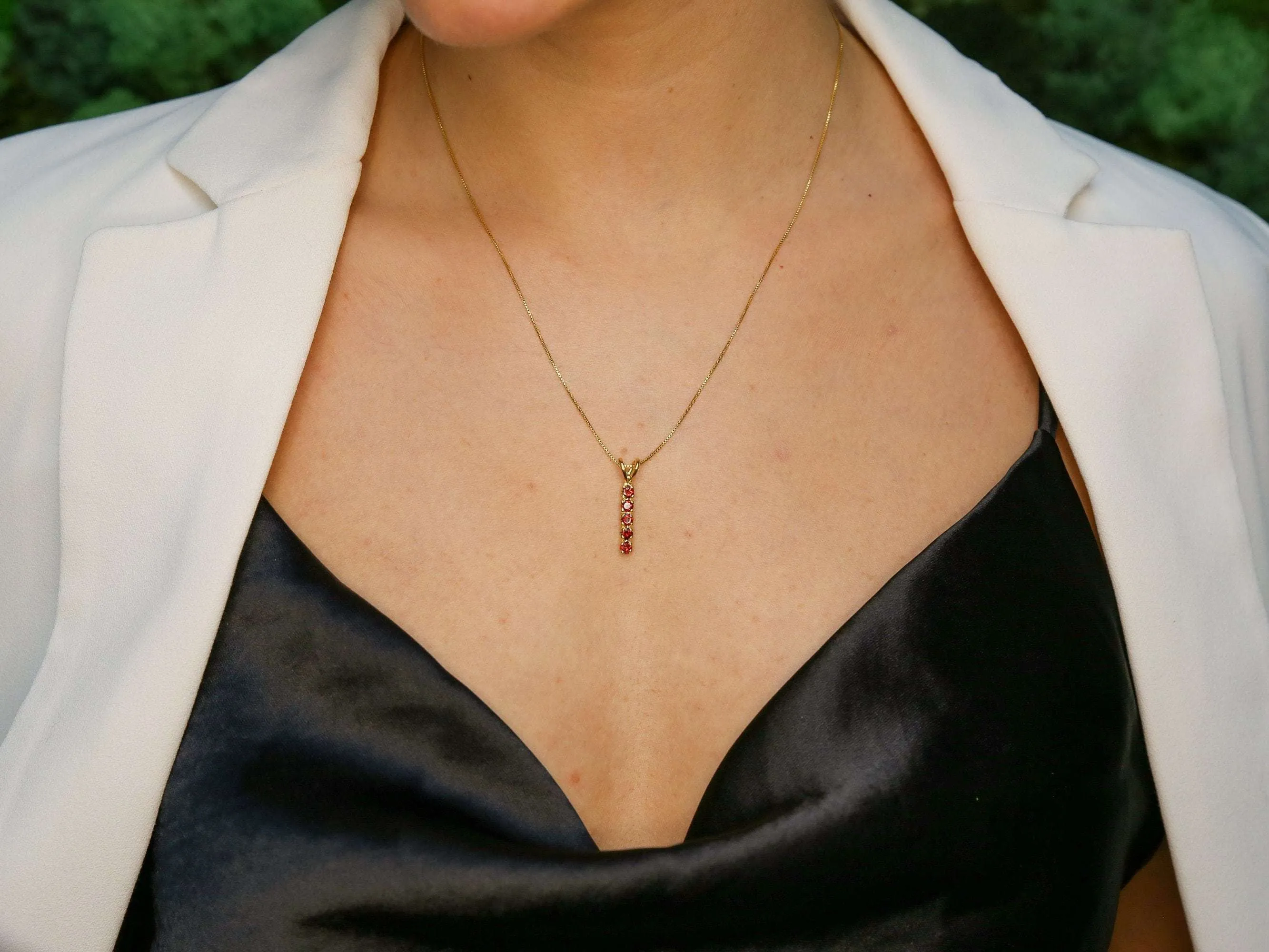 Vertical Garnet Pendant - Natural Garnet Necklace, January Birthstone Necklace