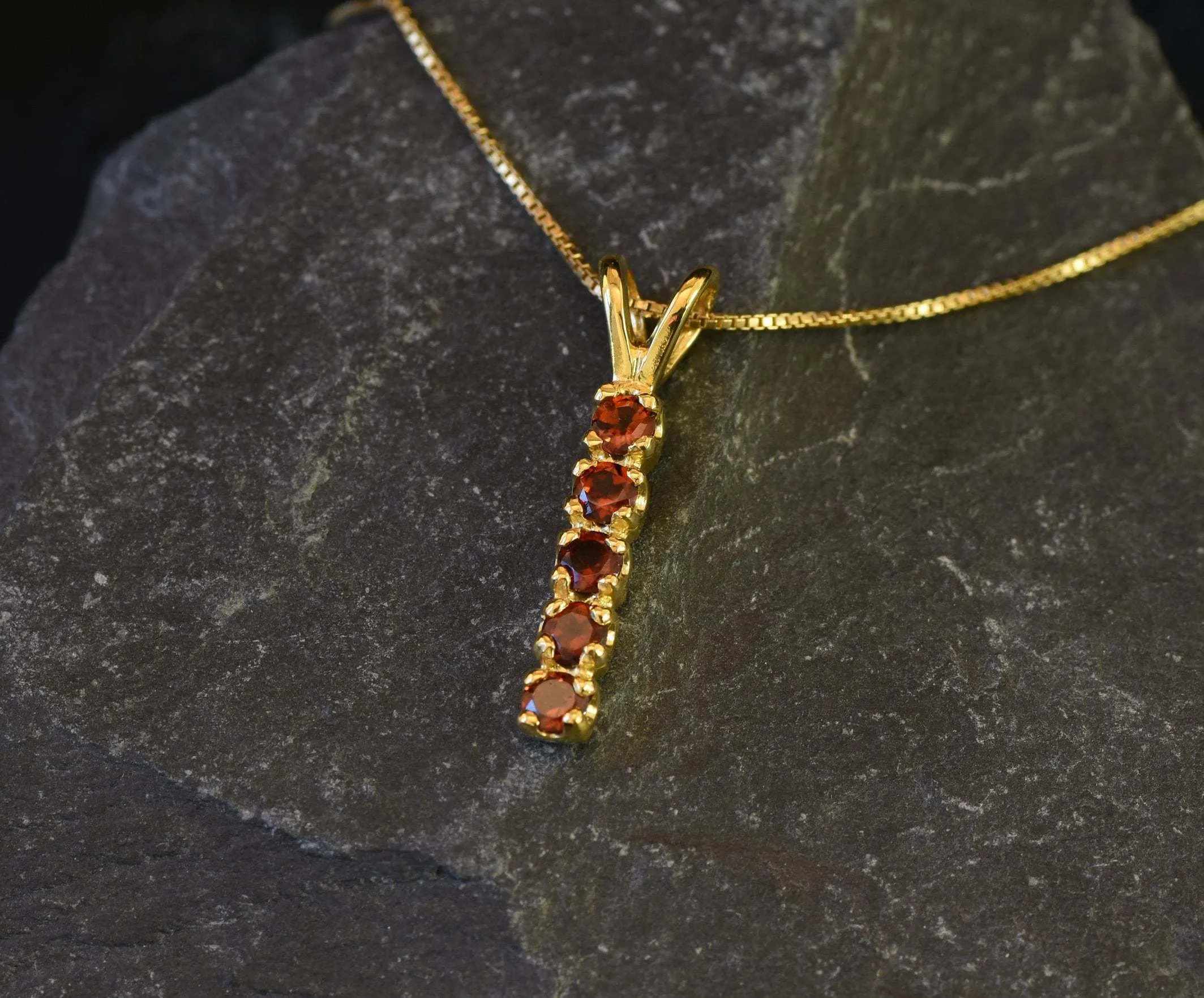 Vertical Garnet Pendant - Natural Garnet Necklace, January Birthstone Necklace