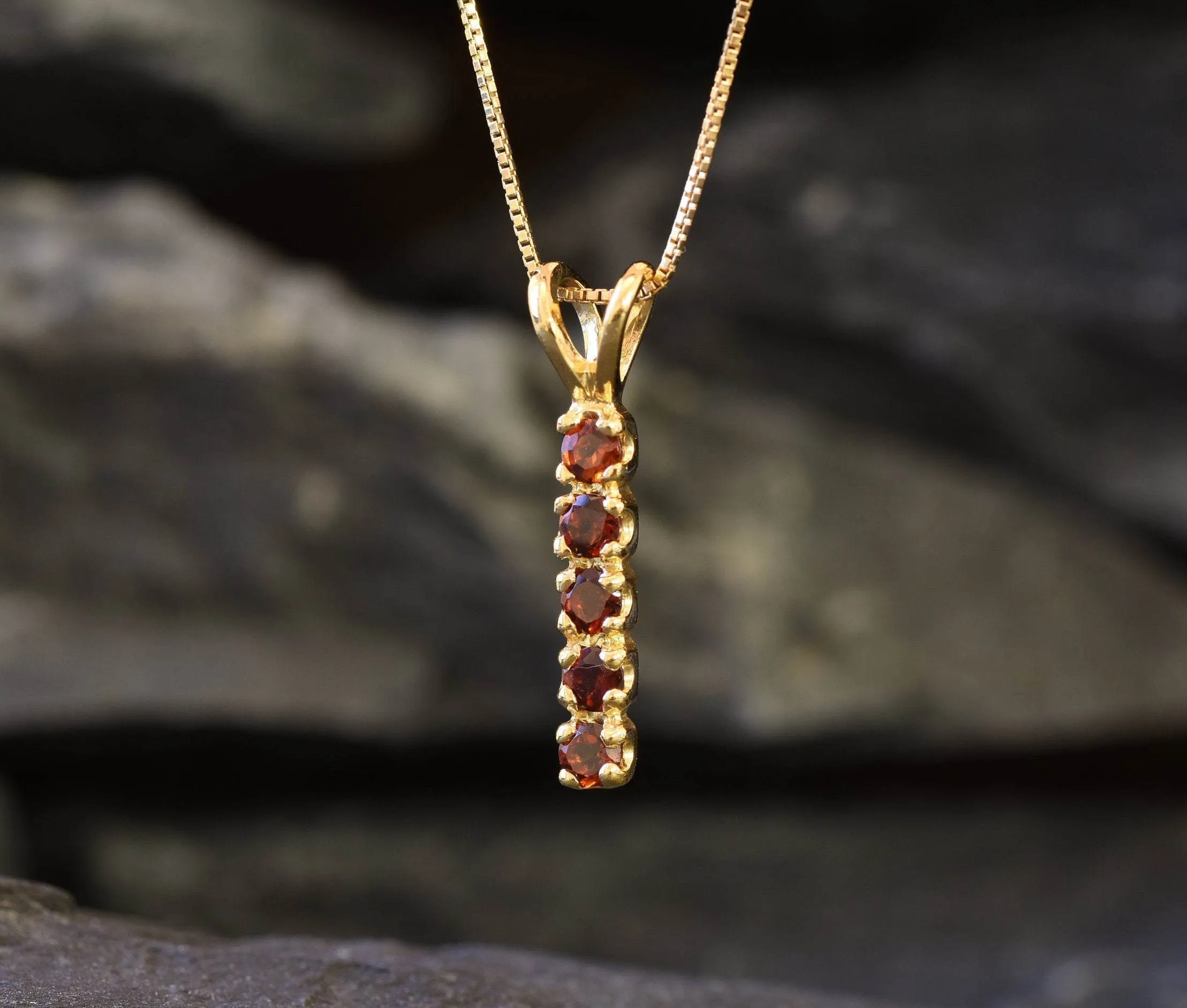 Vertical Garnet Pendant - Natural Garnet Necklace, January Birthstone Necklace