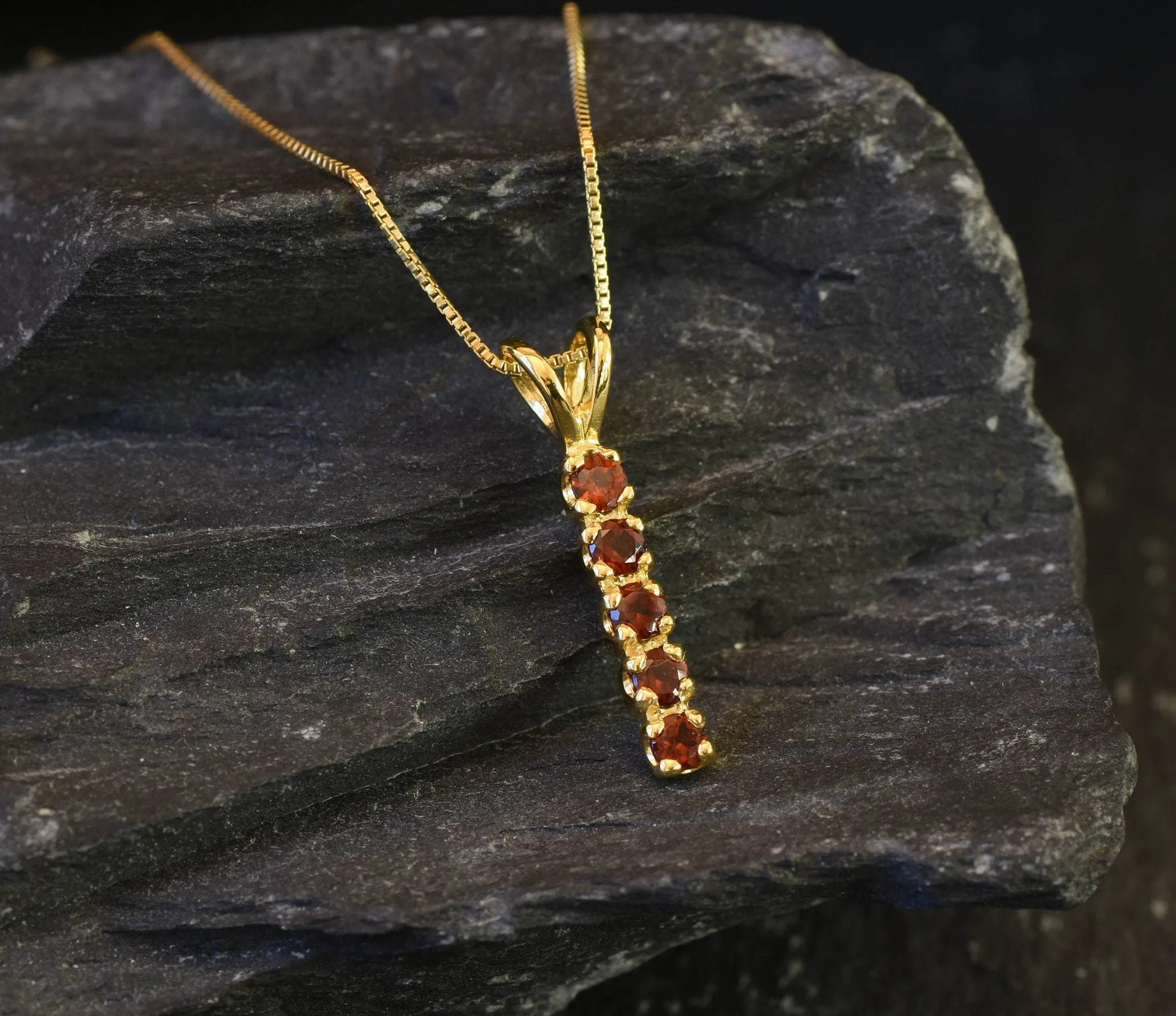 Vertical Garnet Pendant - Natural Garnet Necklace, January Birthstone Necklace