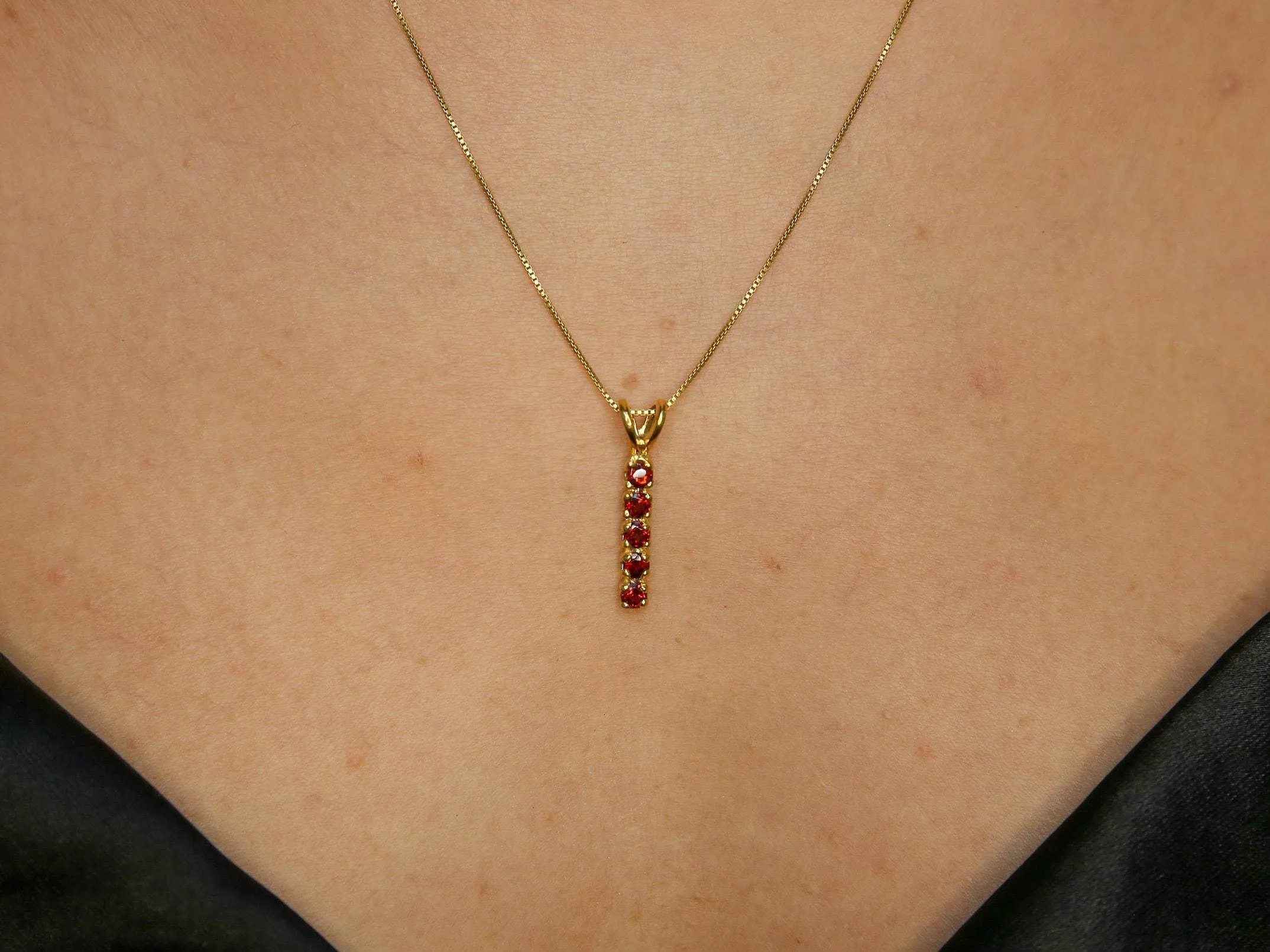 Vertical Garnet Pendant - Natural Garnet Necklace, January Birthstone Necklace