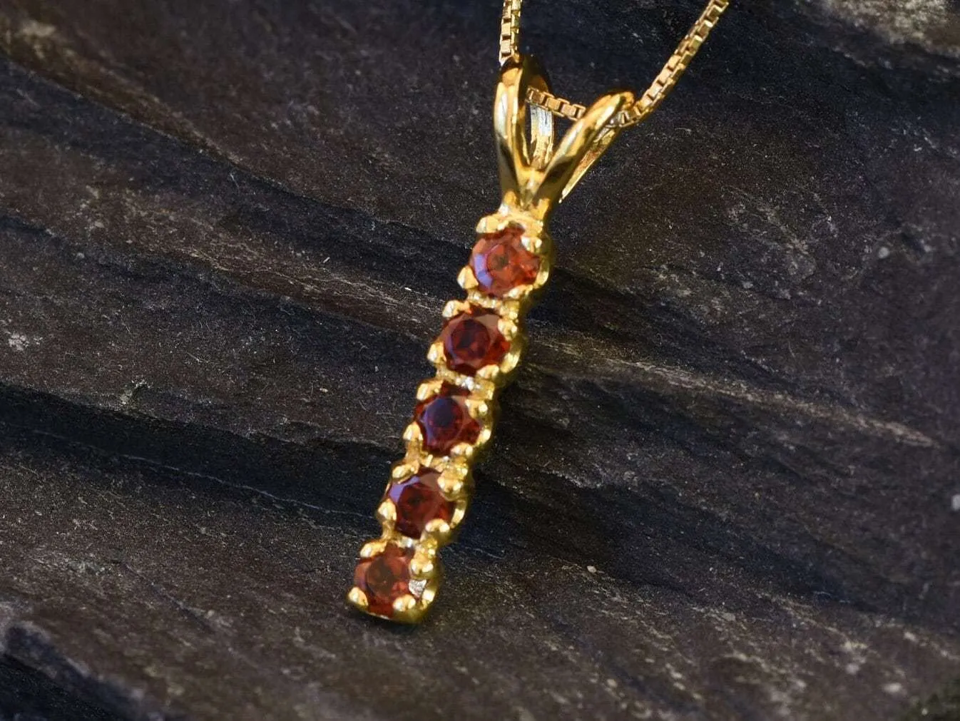 Vertical Garnet Pendant - Natural Garnet Necklace, January Birthstone Necklace