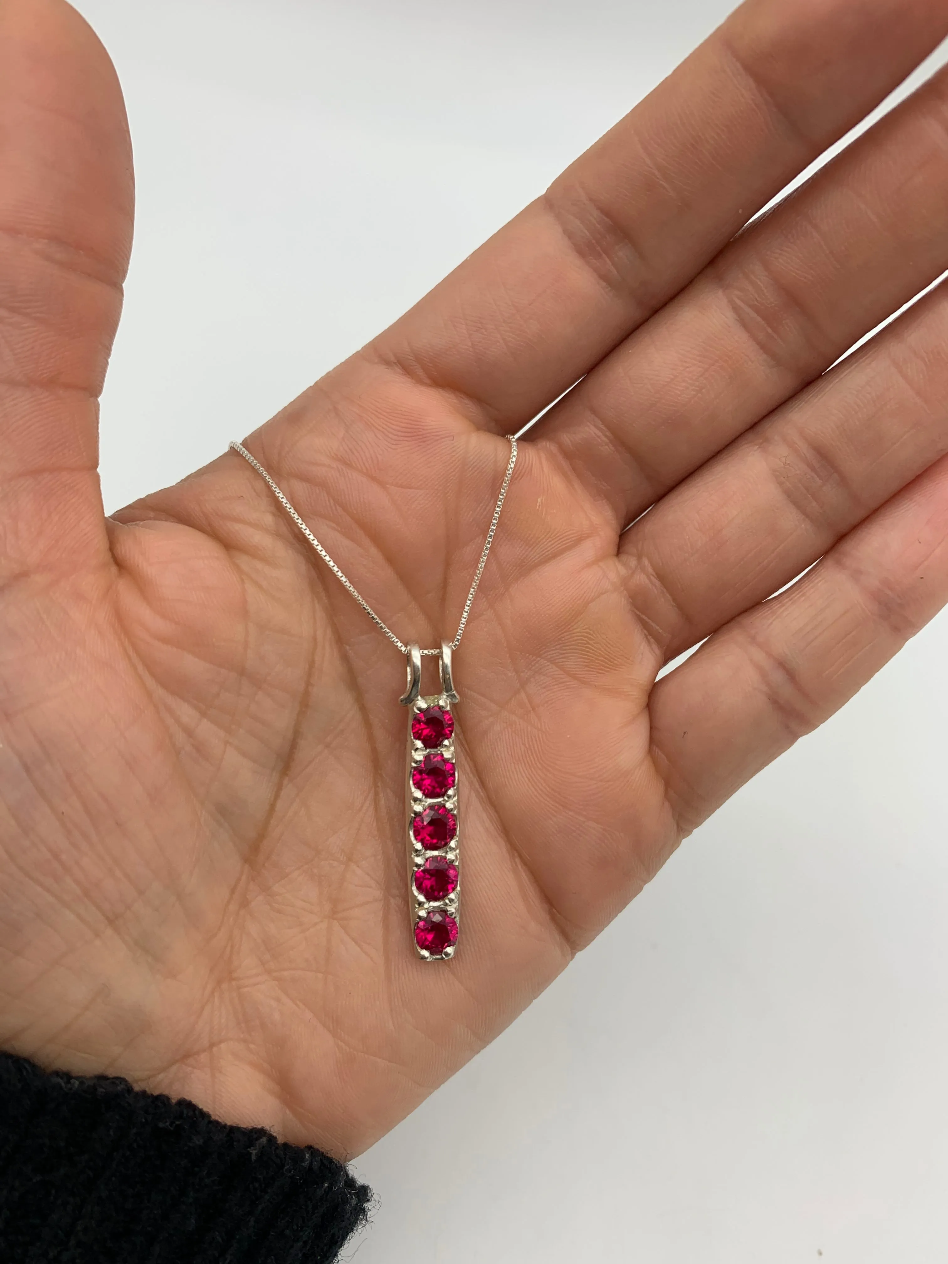 Vertical Ruby Necklace - Red Ruby Necklace - July Birthstone Necklace