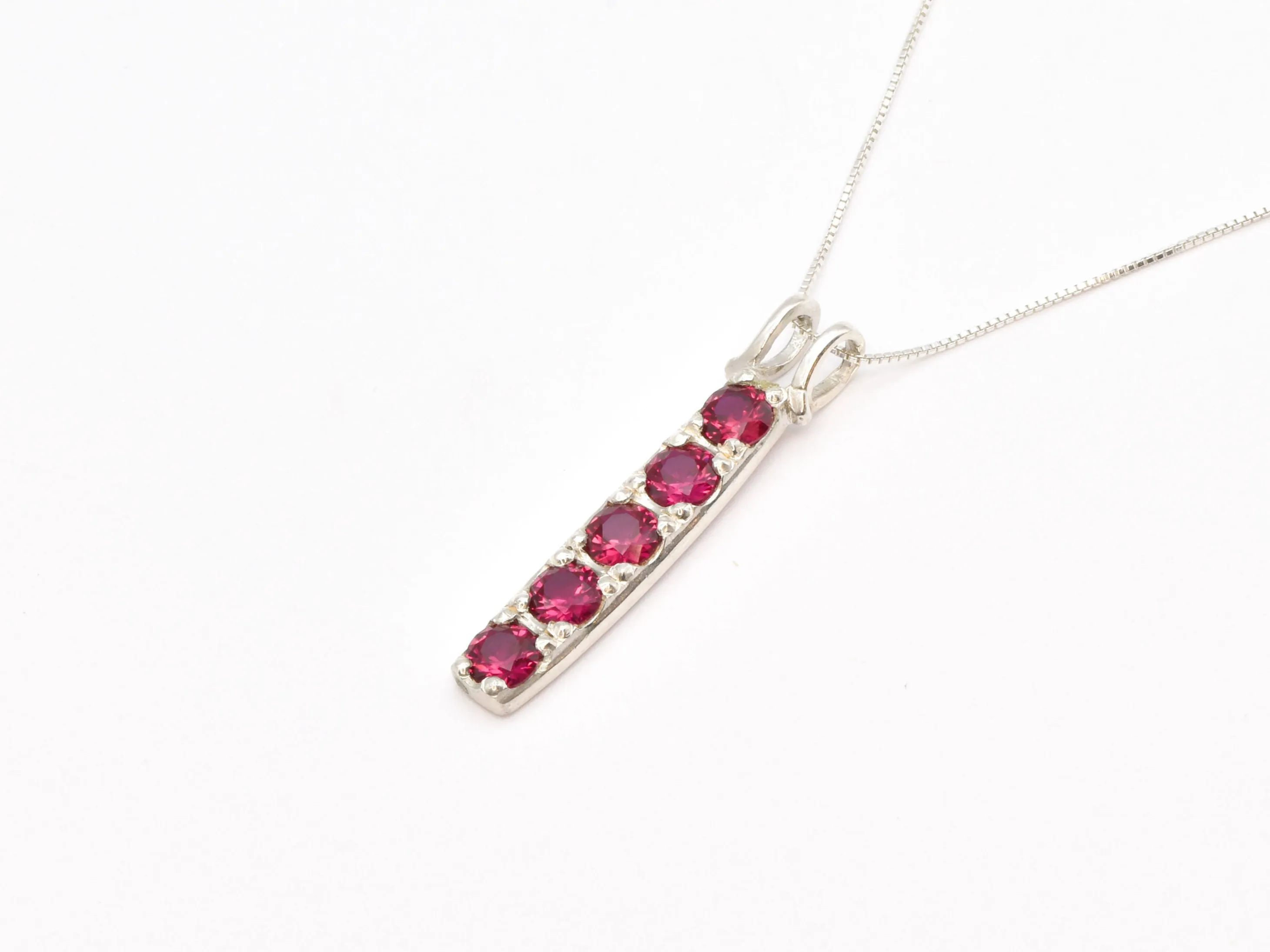 Vertical Ruby Necklace - Red Ruby Necklace - July Birthstone Necklace