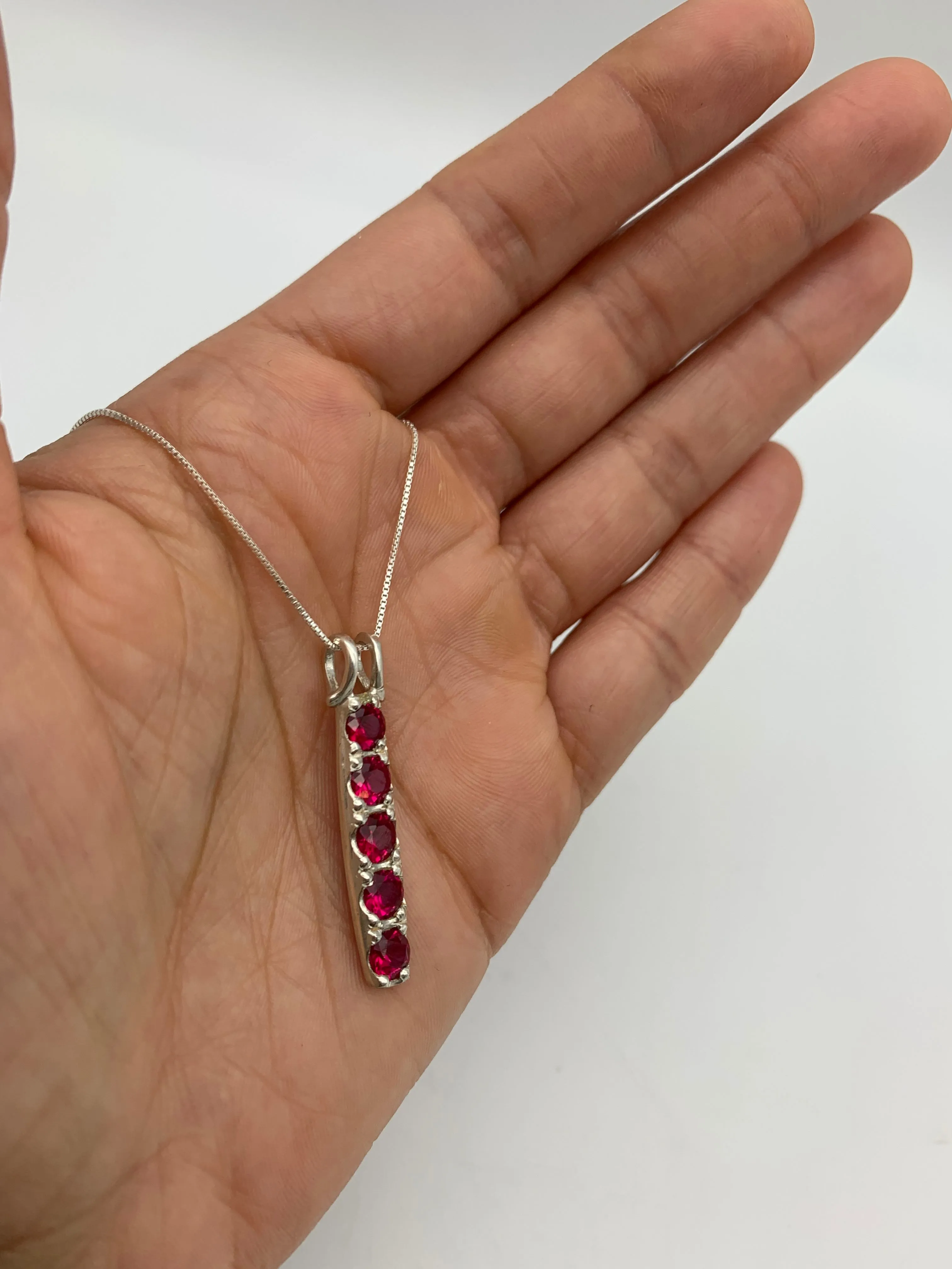 Vertical Ruby Necklace - Red Ruby Necklace - July Birthstone Necklace