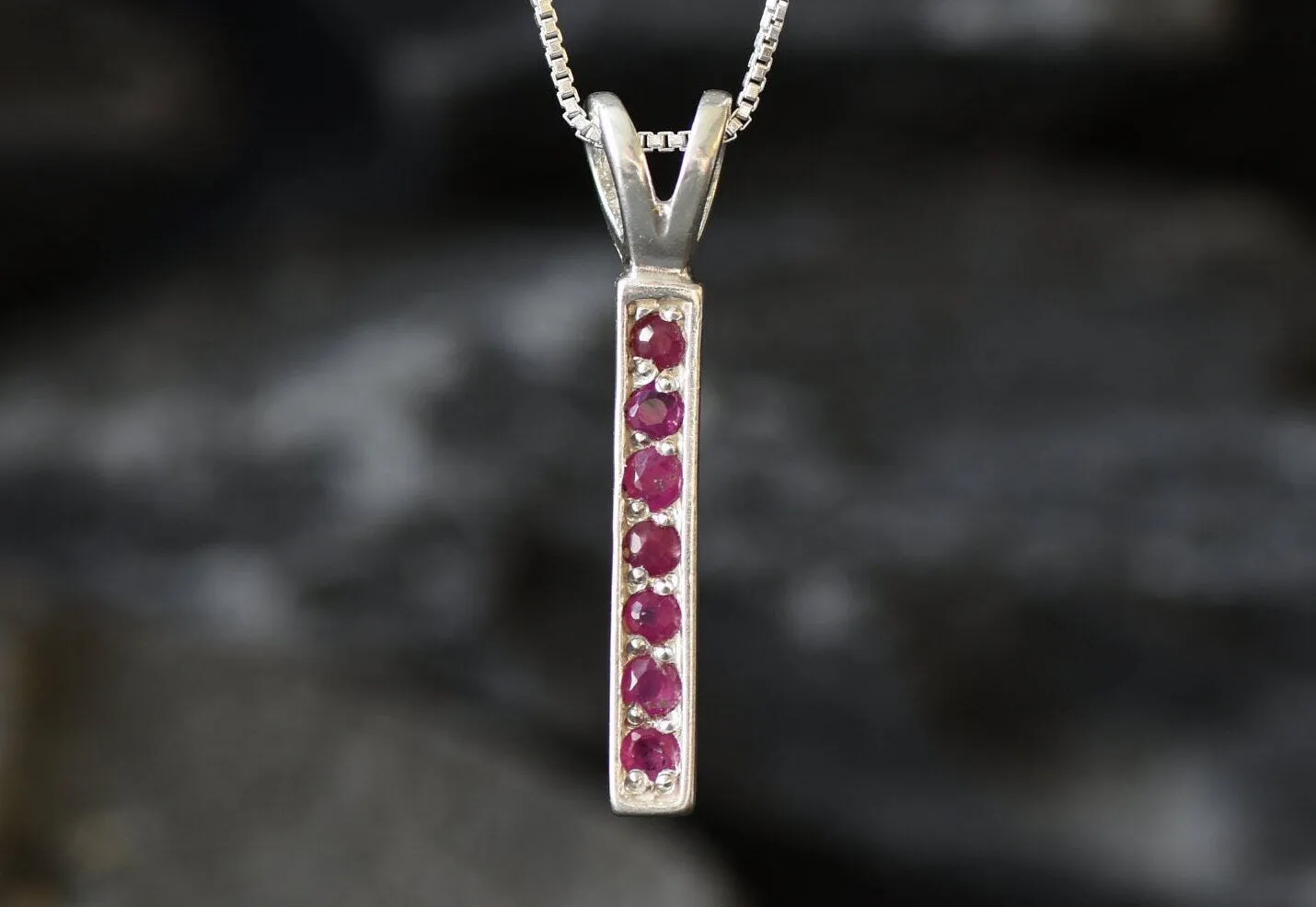 Vertical Ruby Pendant - Natural Ruby Necklace - Layering Necklace