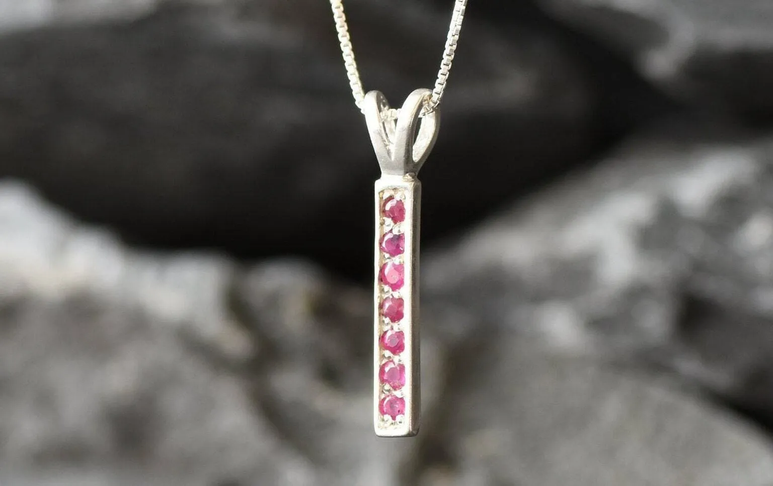 Vertical Ruby Pendant - Natural Ruby Necklace - Layering Necklace