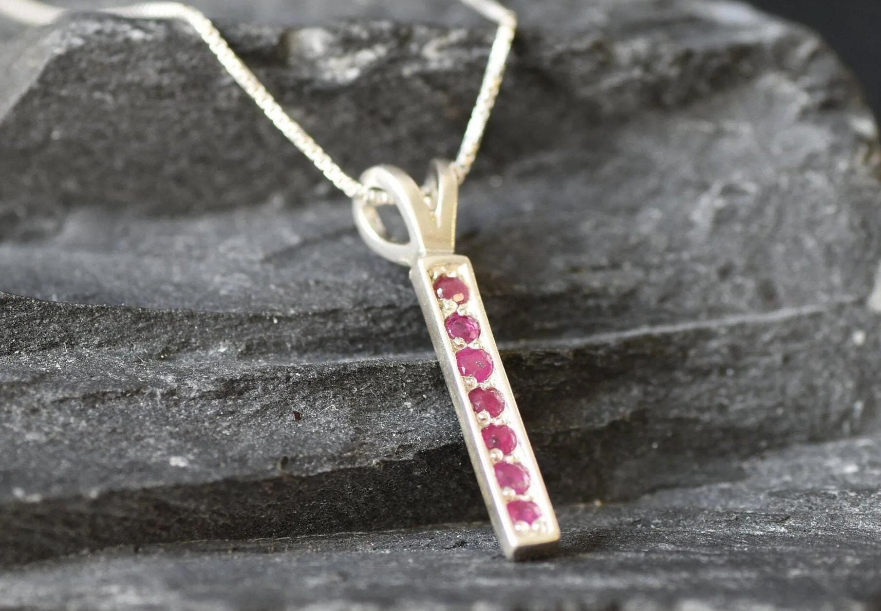 Vertical Ruby Pendant - Natural Ruby Necklace - Layering Necklace