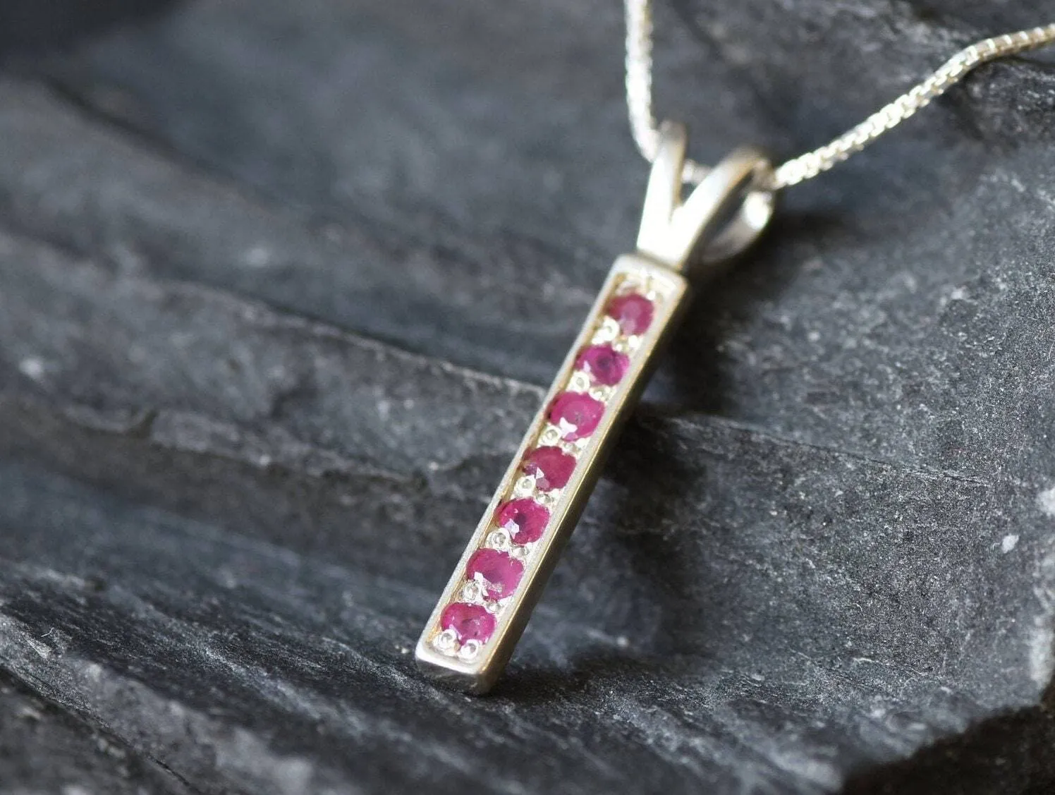 Vertical Ruby Pendant - Natural Ruby Necklace - Layering Necklace