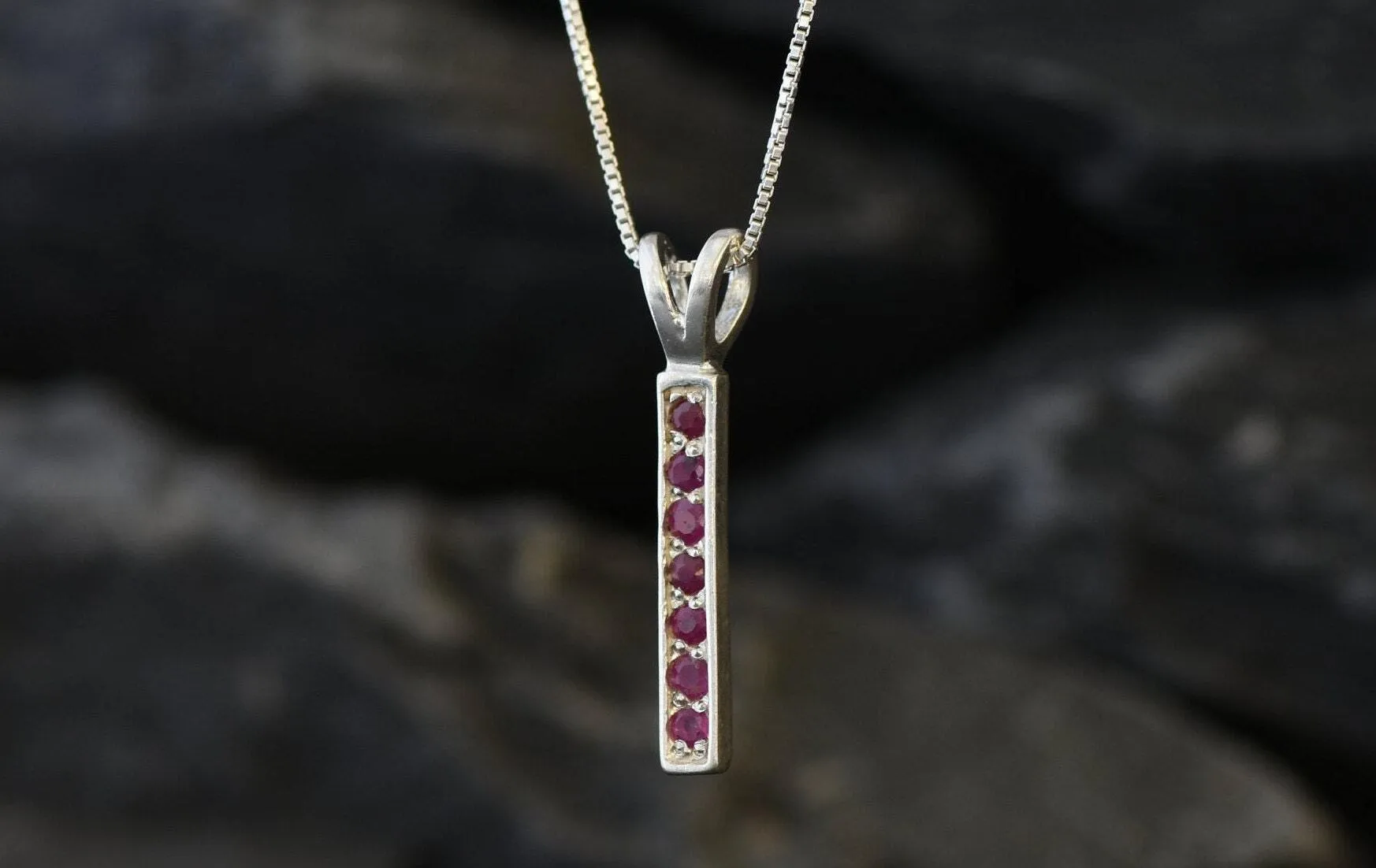 Vertical Ruby Pendant - Natural Ruby Necklace - Layering Necklace