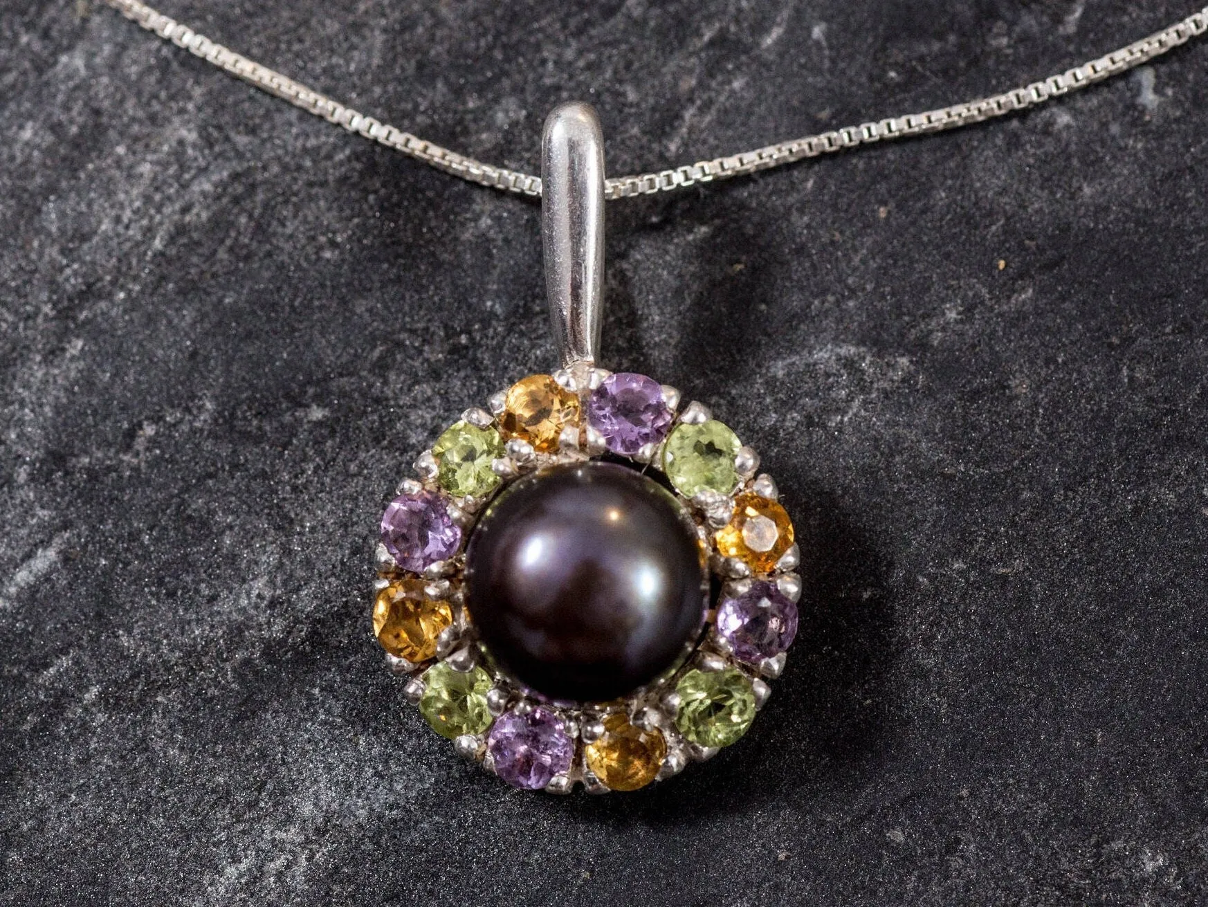 Victorian Black Pearl Necklace - Natural Black Pearl Pendant - Flower Pearl Necklace