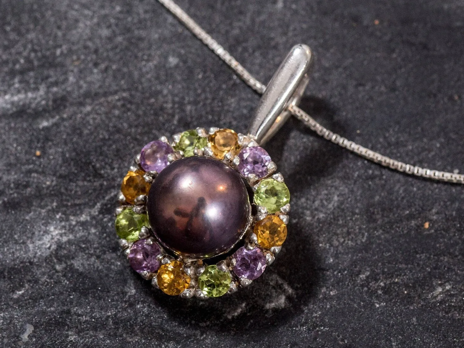 Victorian Black Pearl Necklace - Natural Black Pearl Pendant - Flower Pearl Necklace