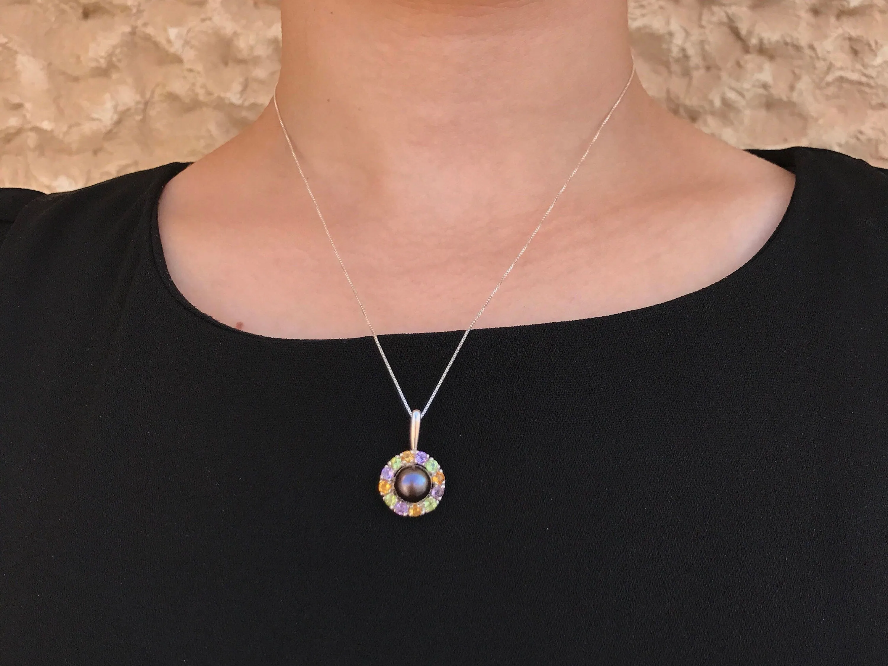 Victorian Black Pearl Necklace - Natural Black Pearl Pendant - Flower Pearl Necklace