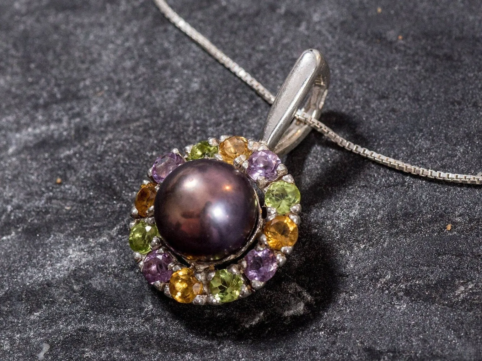 Victorian Black Pearl Necklace - Natural Black Pearl Pendant - Flower Pearl Necklace