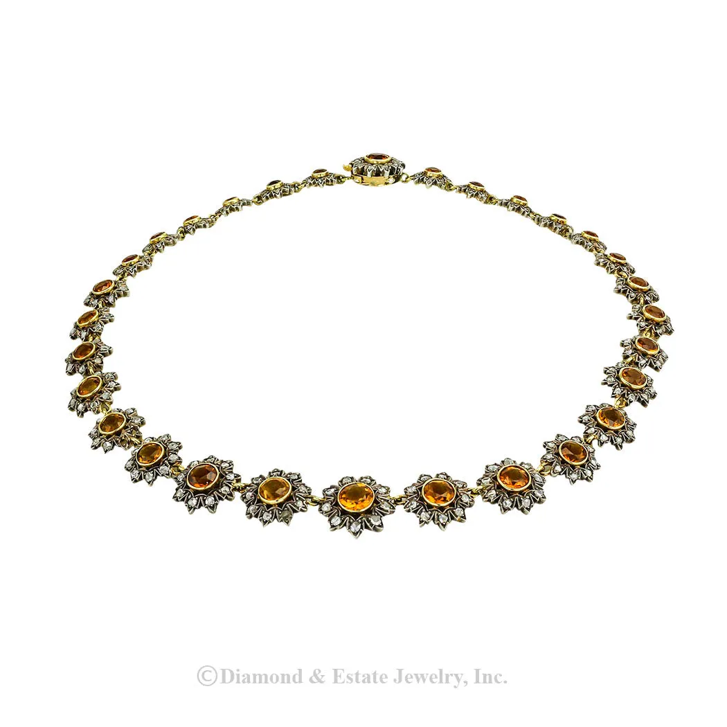 Victorian Citrine Rose Cut Diamond Earring Necklace Set