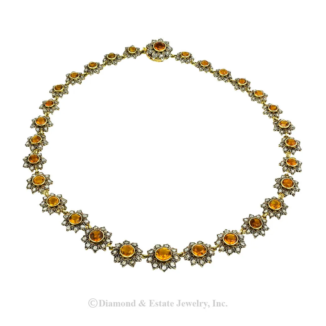 Victorian Citrine Rose Cut Diamond Earring Necklace Set