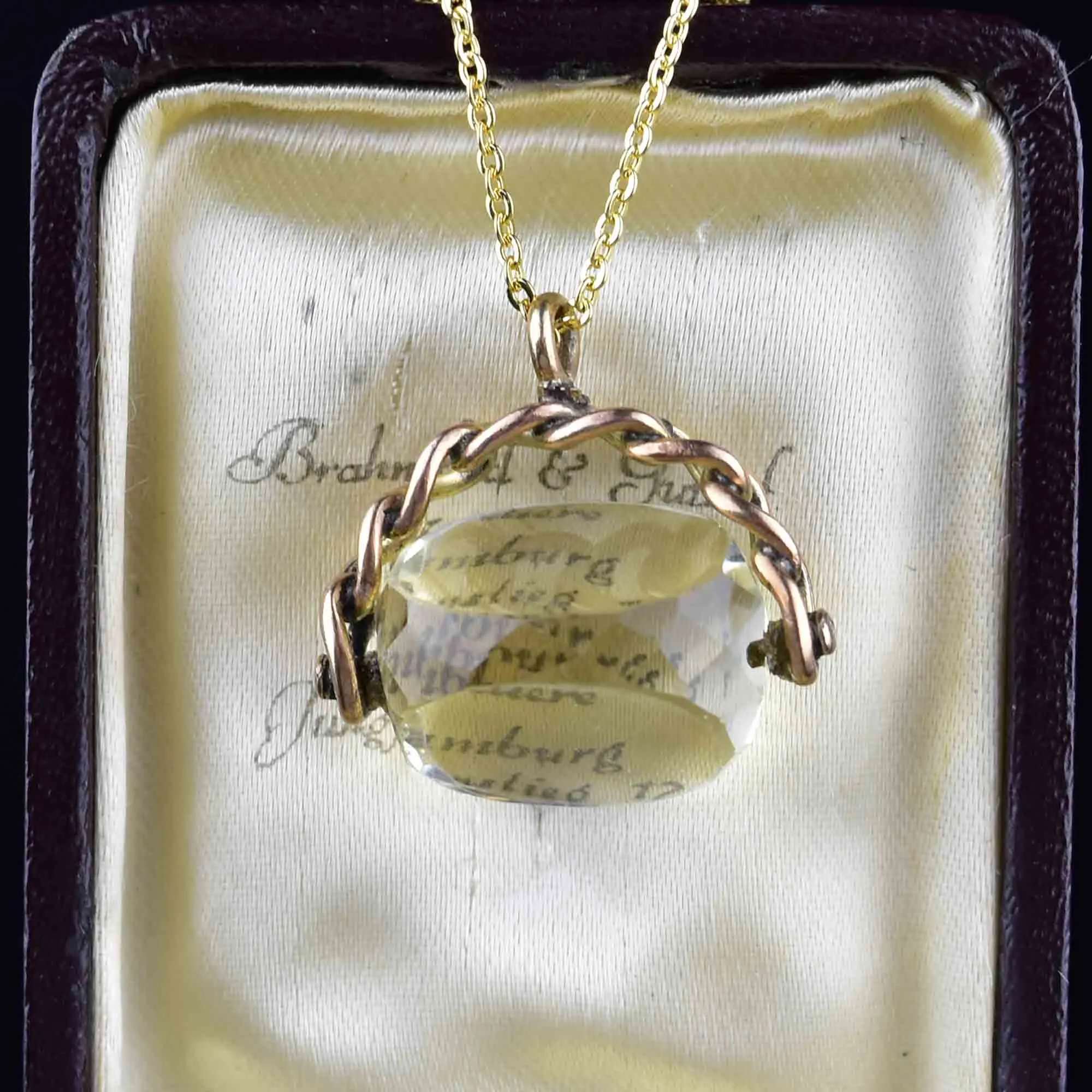 Victorian Gold Champagne Citrine Spinner Fob Necklace