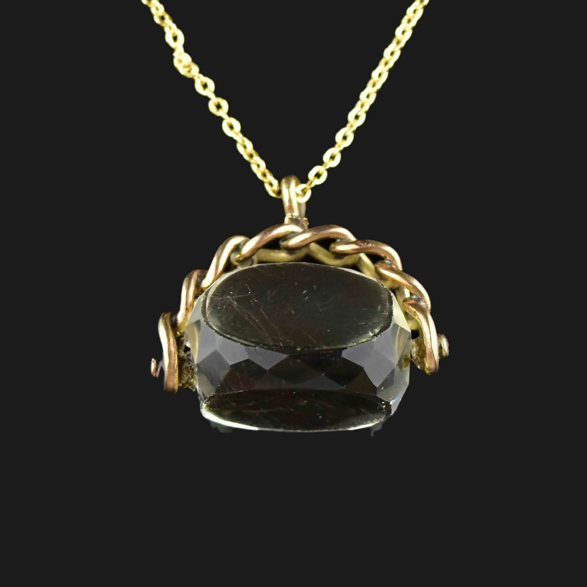 Victorian Gold Champagne Citrine Spinner Fob Necklace