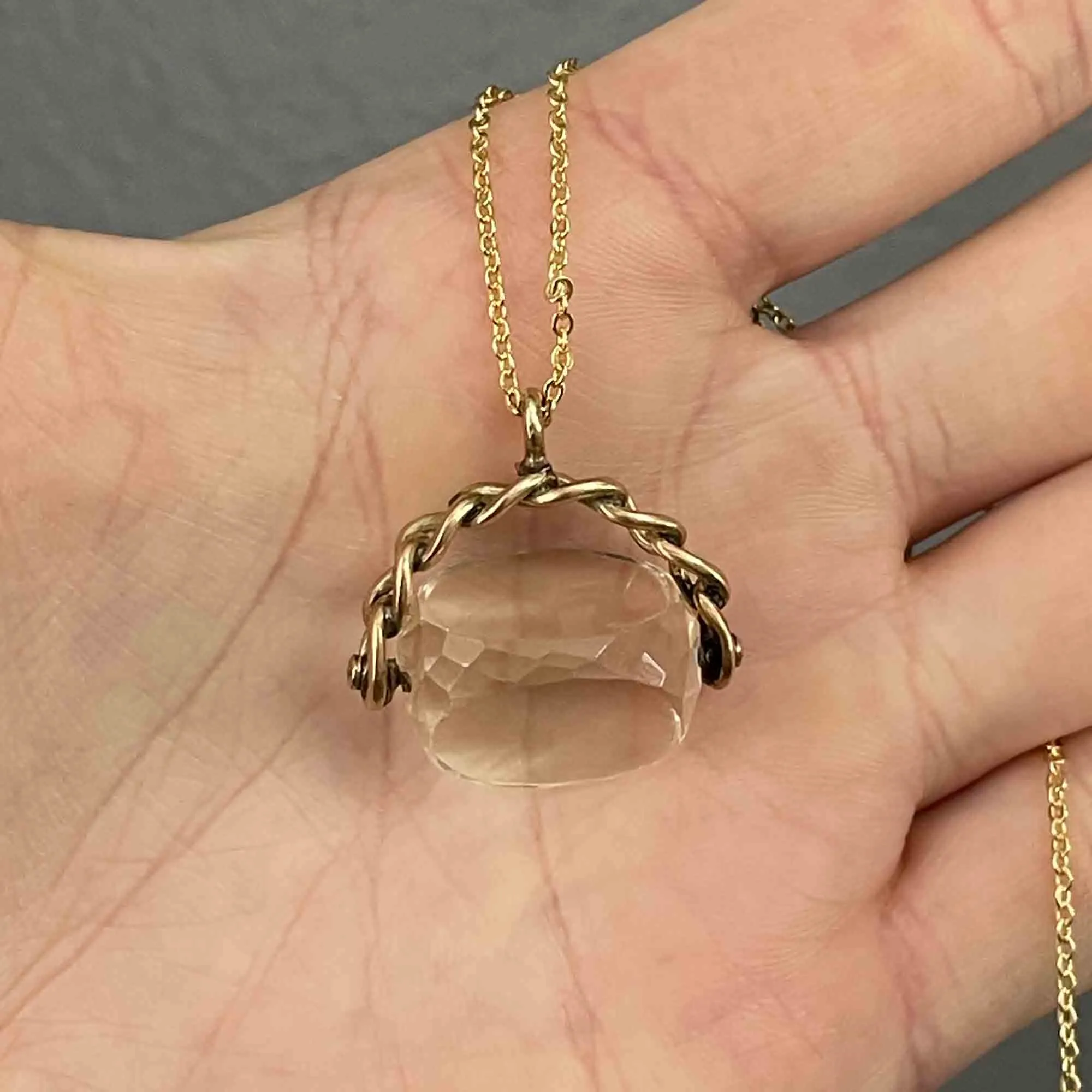 Victorian Gold Champagne Citrine Spinner Fob Necklace
