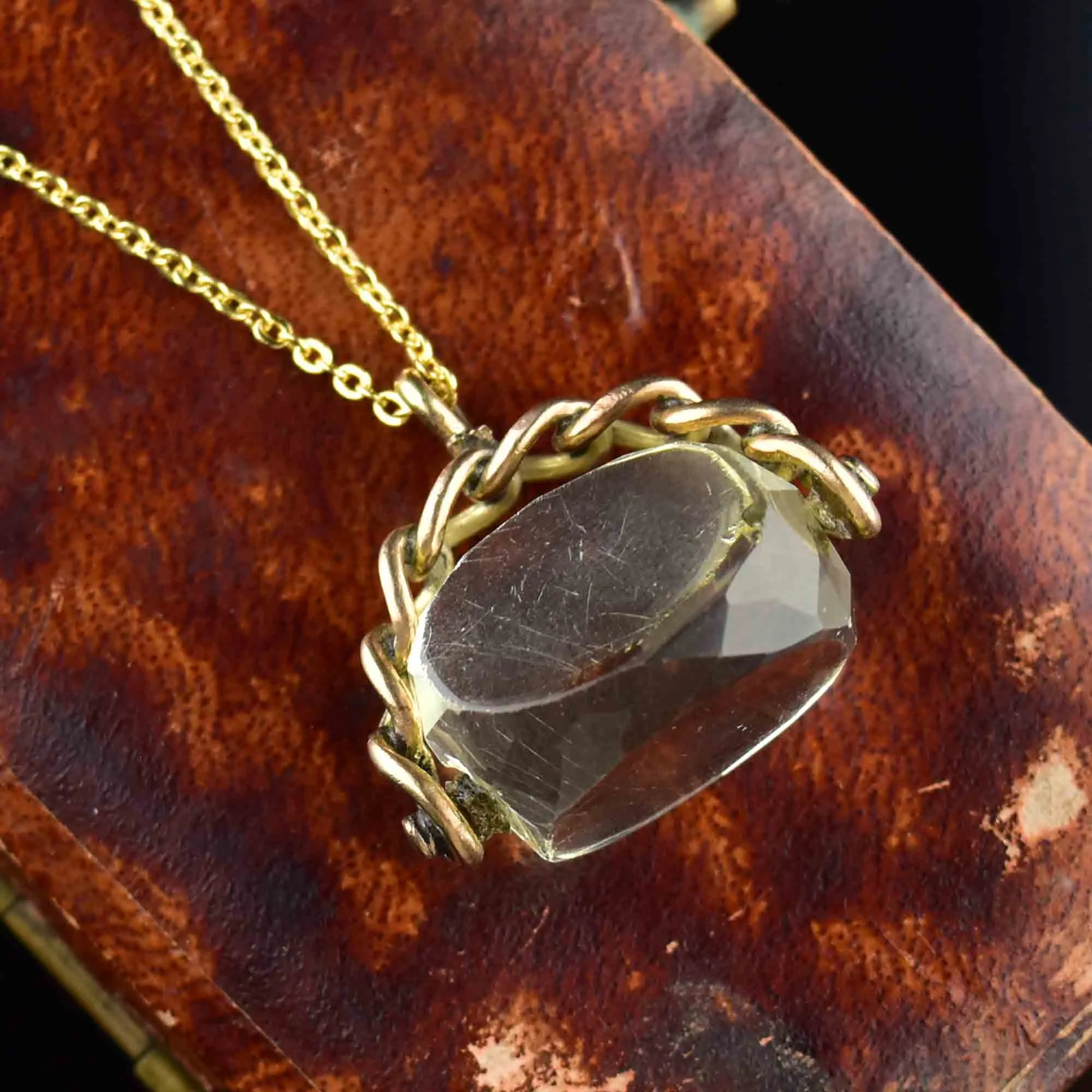 Victorian Gold Champagne Citrine Spinner Fob Necklace