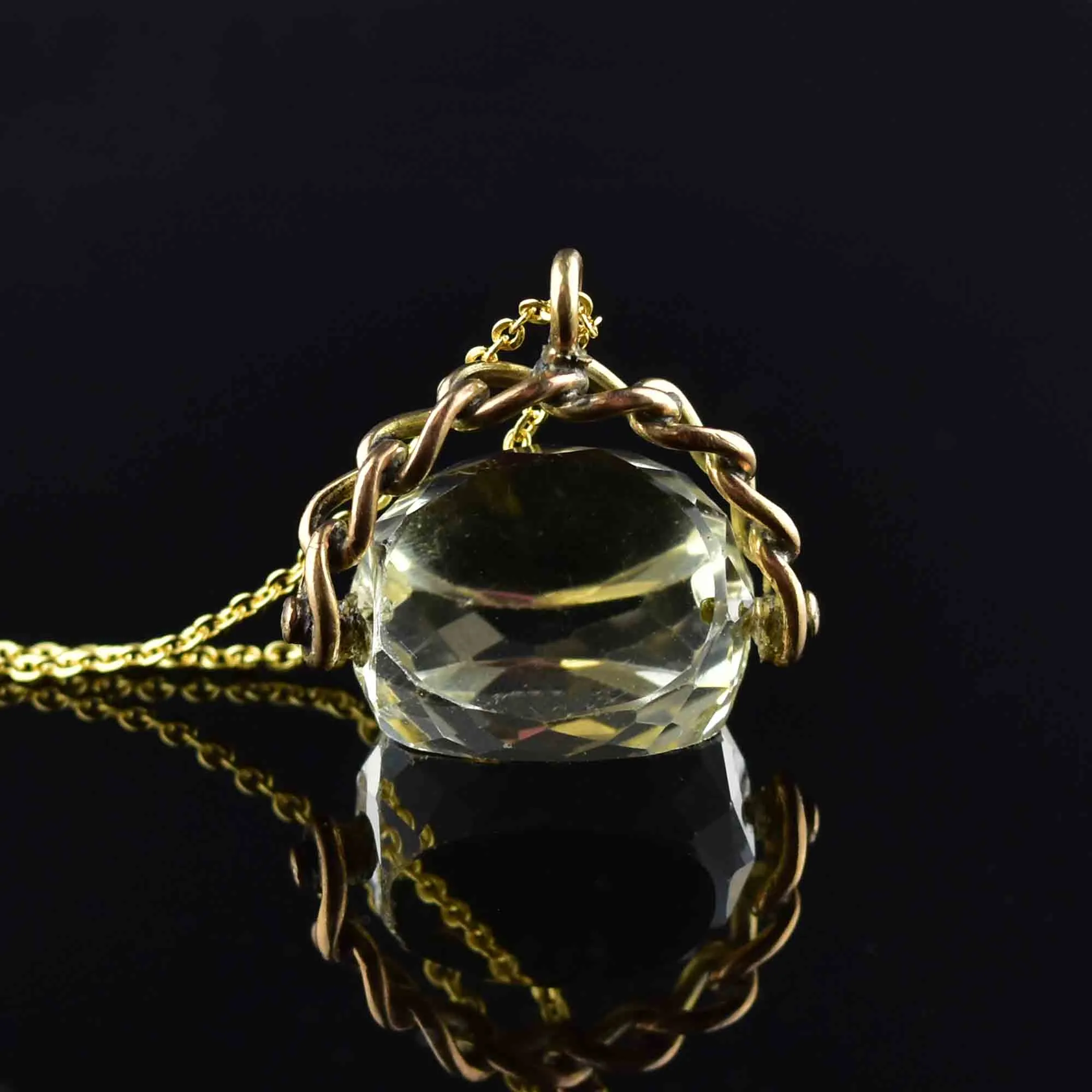 Victorian Gold Champagne Citrine Spinner Fob Necklace