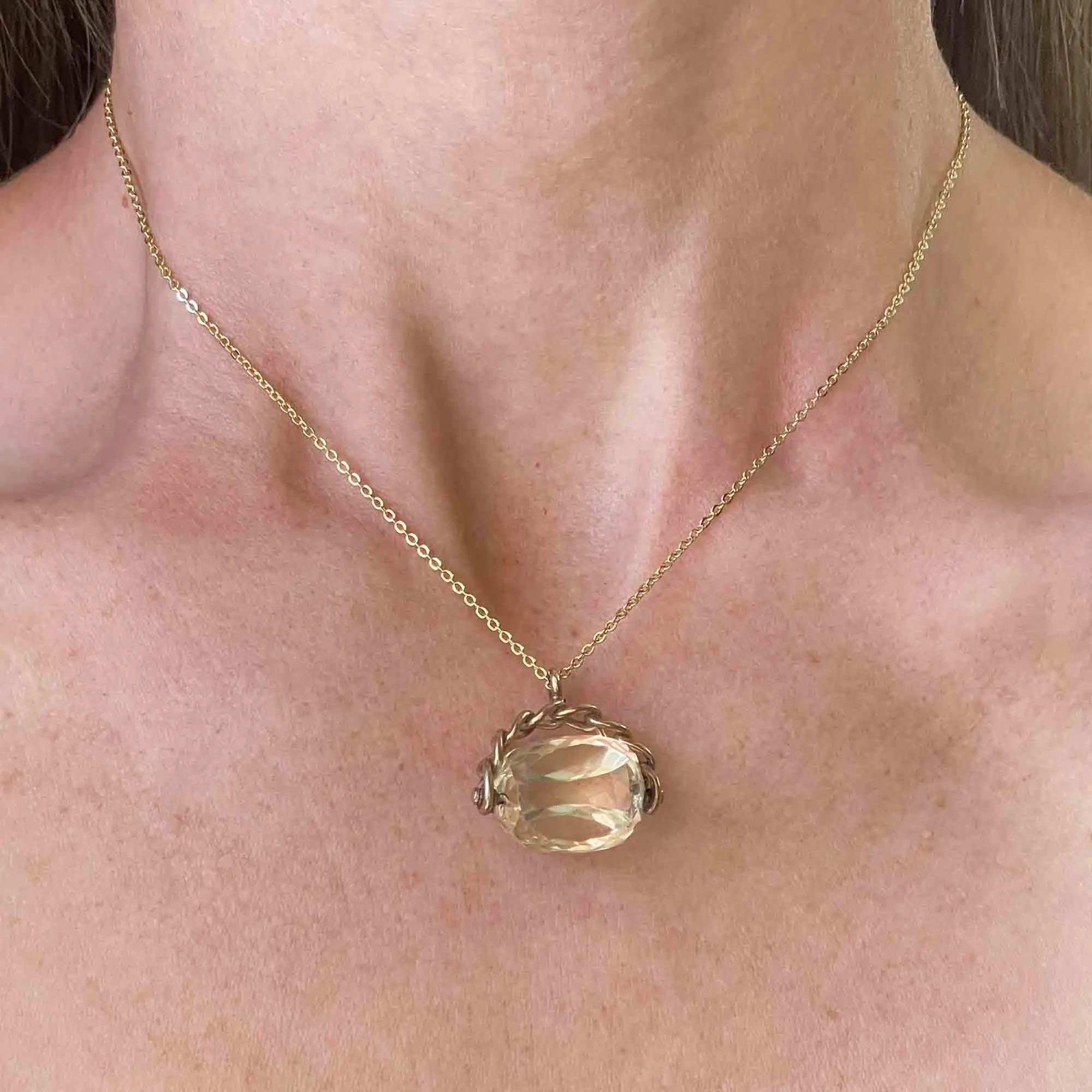 Victorian Gold Champagne Citrine Spinner Fob Necklace