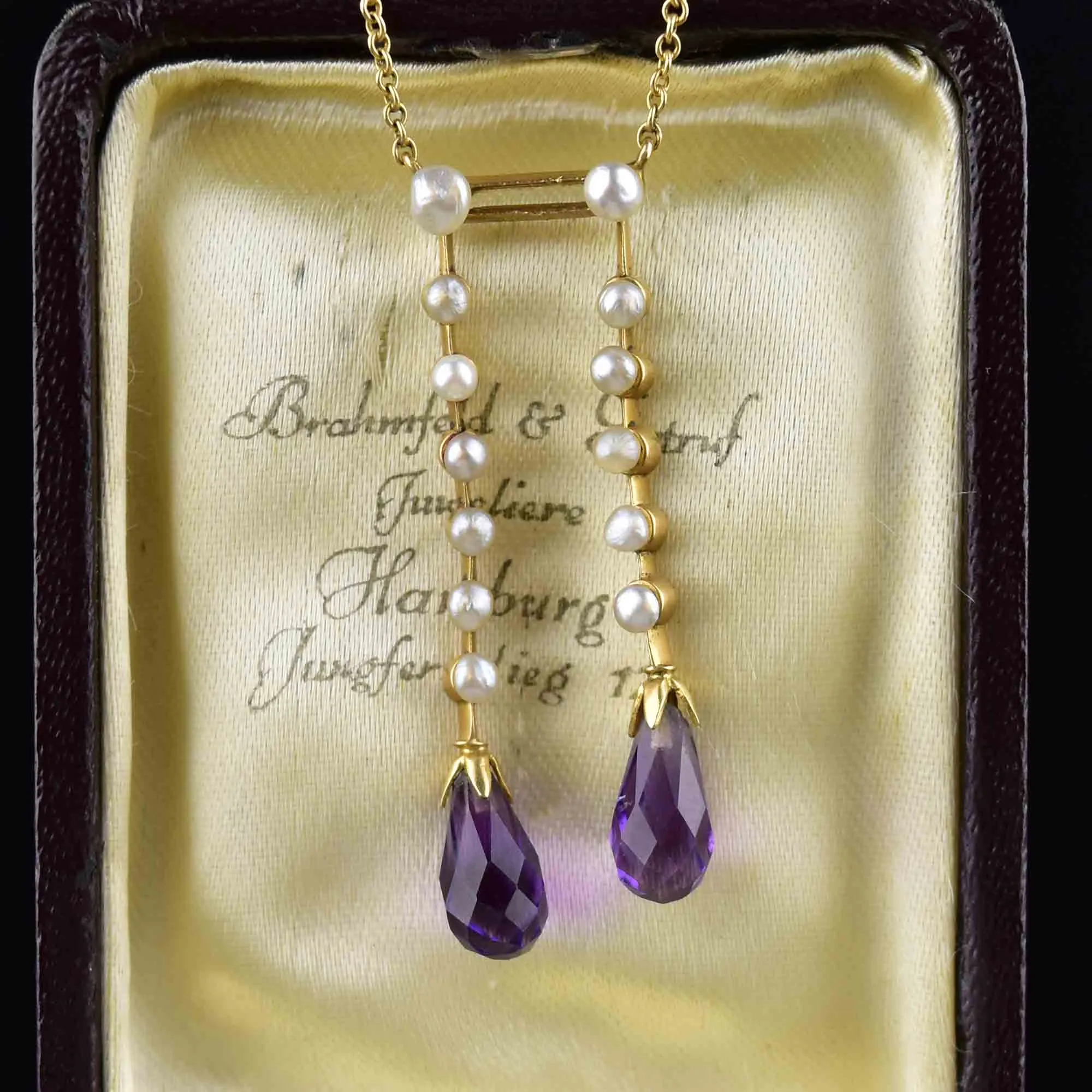 Vintage 14K Gold Pearl Amethyst Lavaliere Necklace