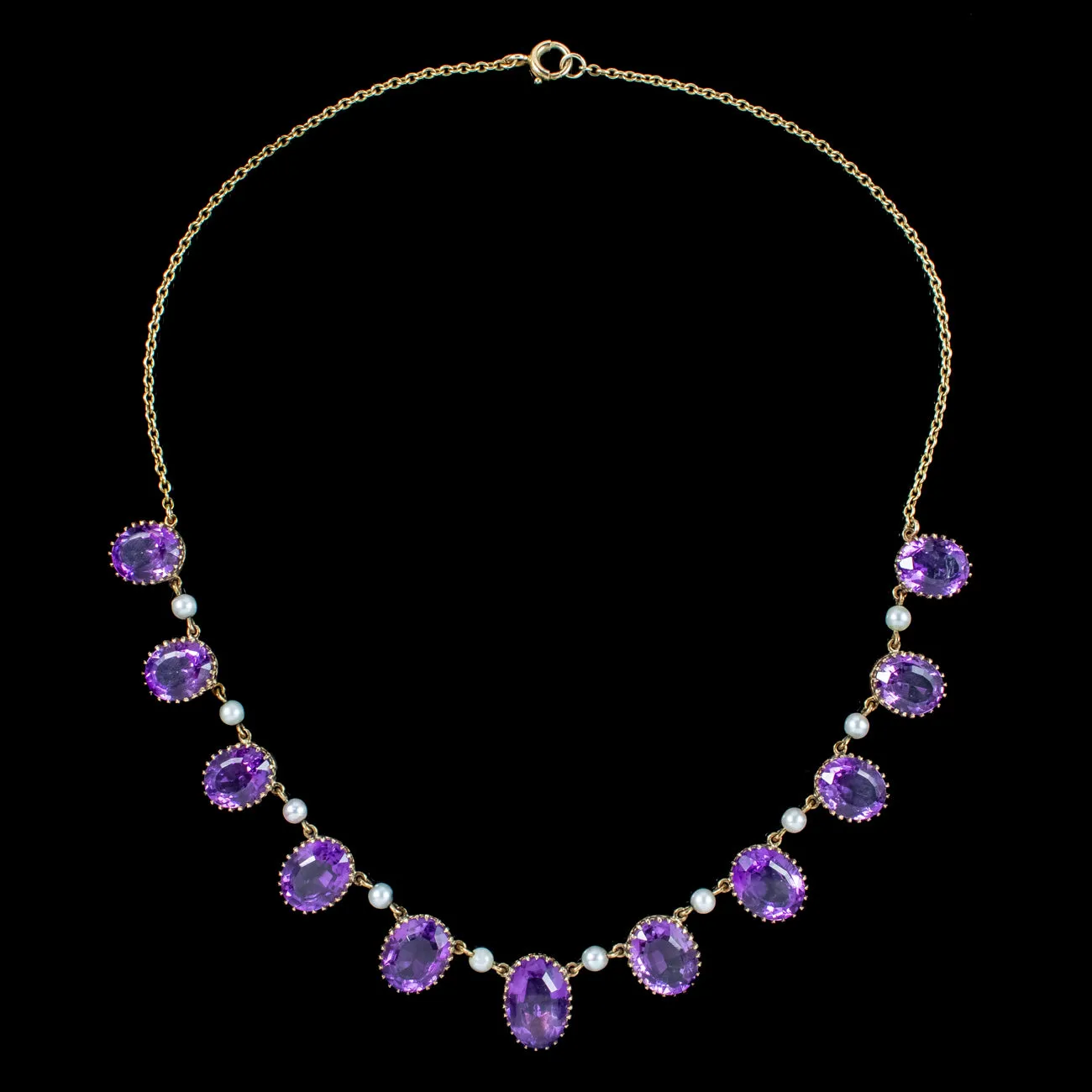 Vintage Amethyst Pearl Necklace 9ct Gold 27ct Of Amethyst Dated 1976