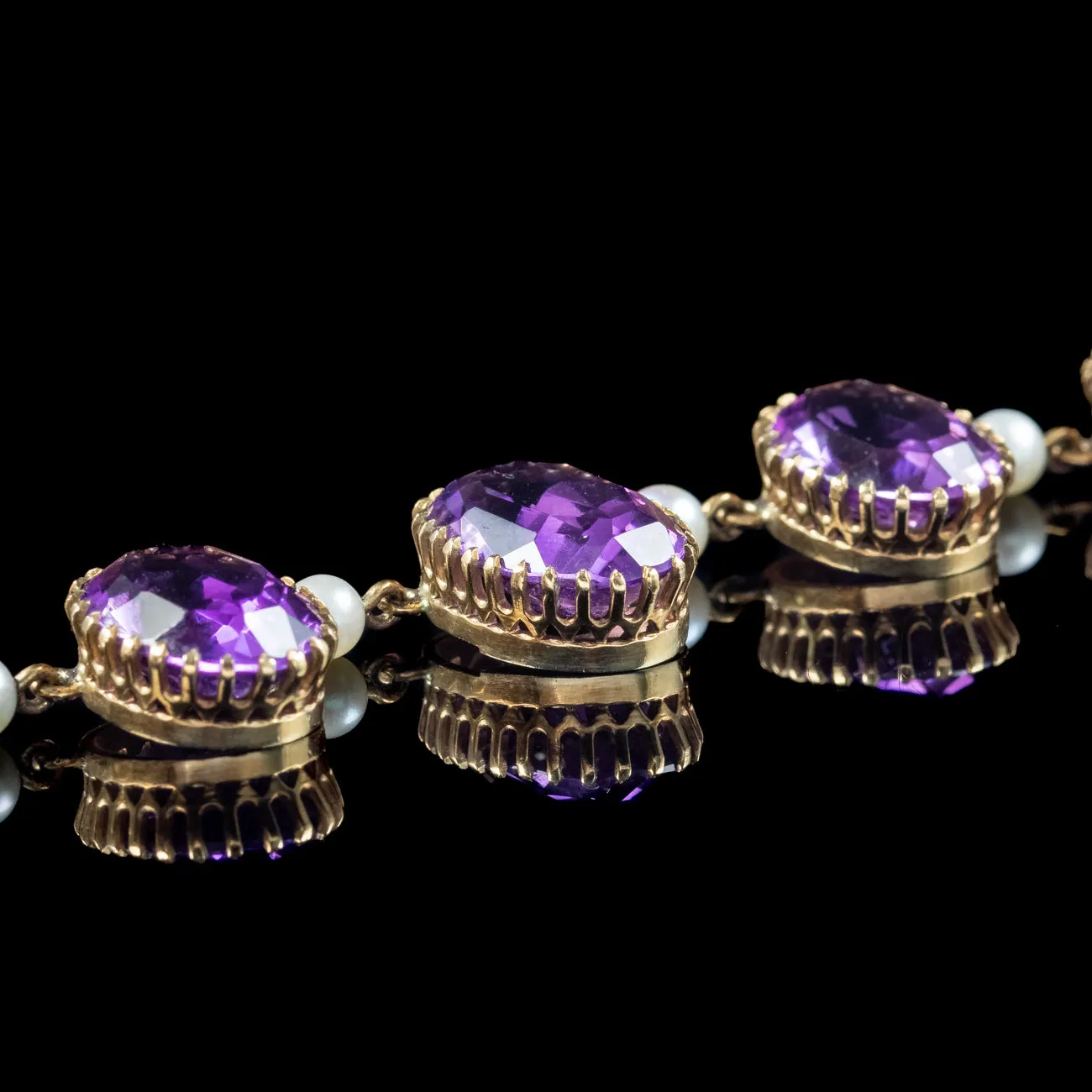 Vintage Amethyst Pearl Necklace 9ct Gold 27ct Of Amethyst Dated 1976