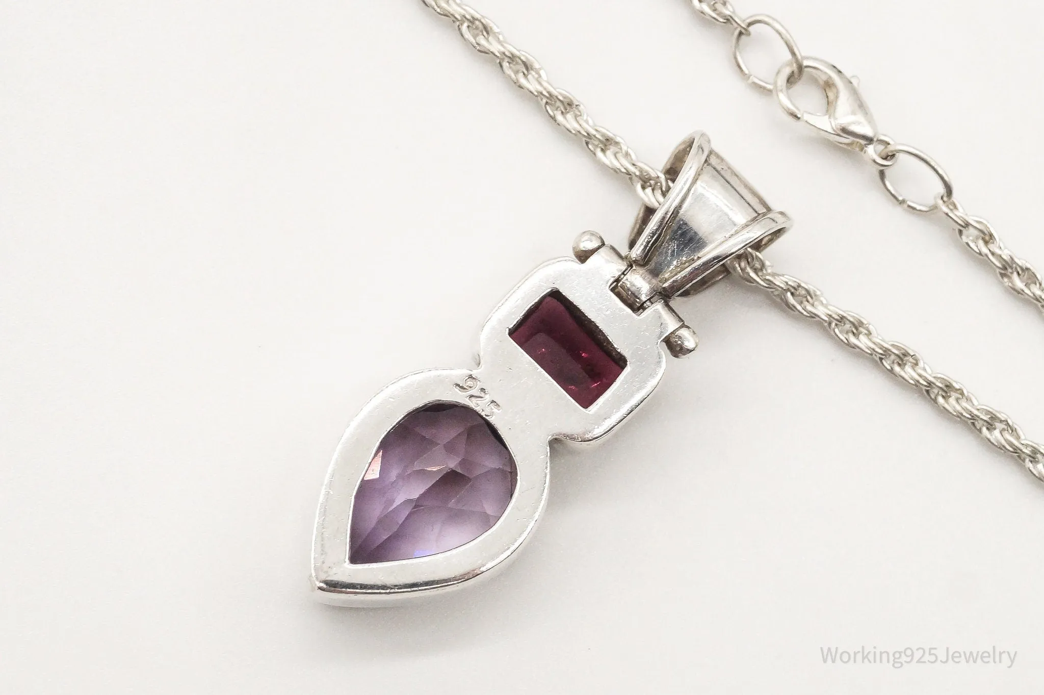 Vintage Amethyst Rhodolite Garnet Sterling Silver Necklace