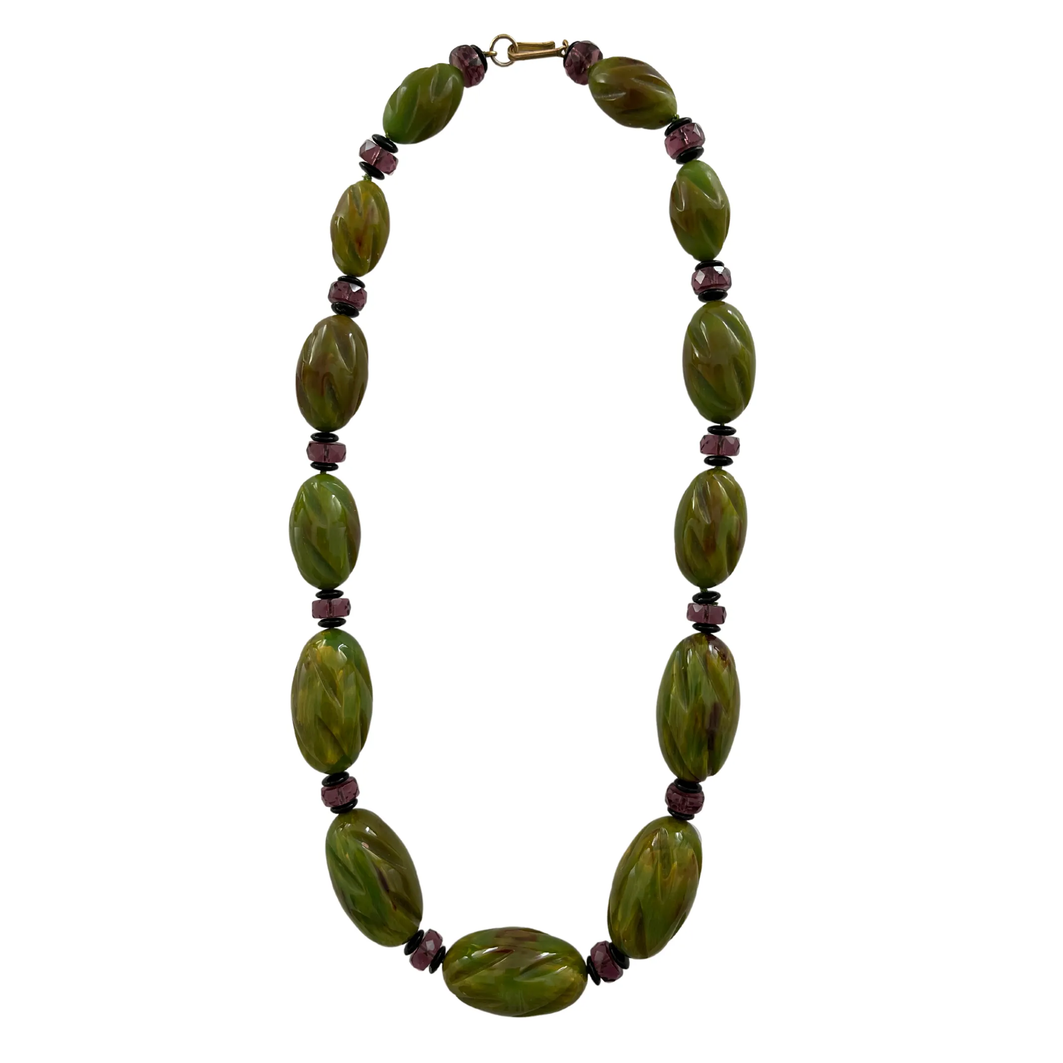 Vintage Carved 'Bakelite' and Amethyst Necklace