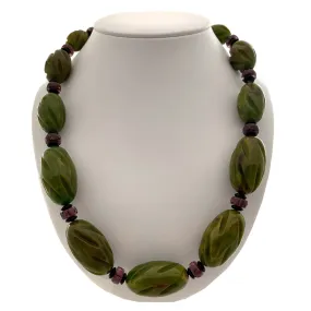 Vintage Carved 'Bakelite' and Amethyst Necklace