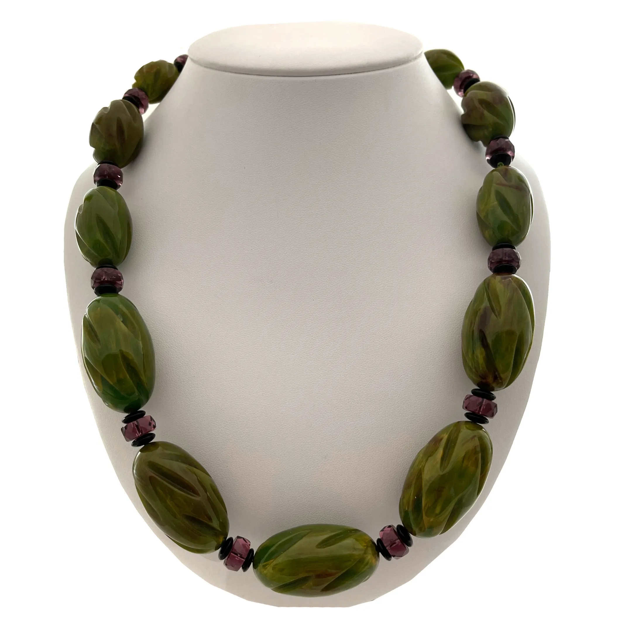 Vintage Carved 'Bakelite' and Amethyst Necklace
