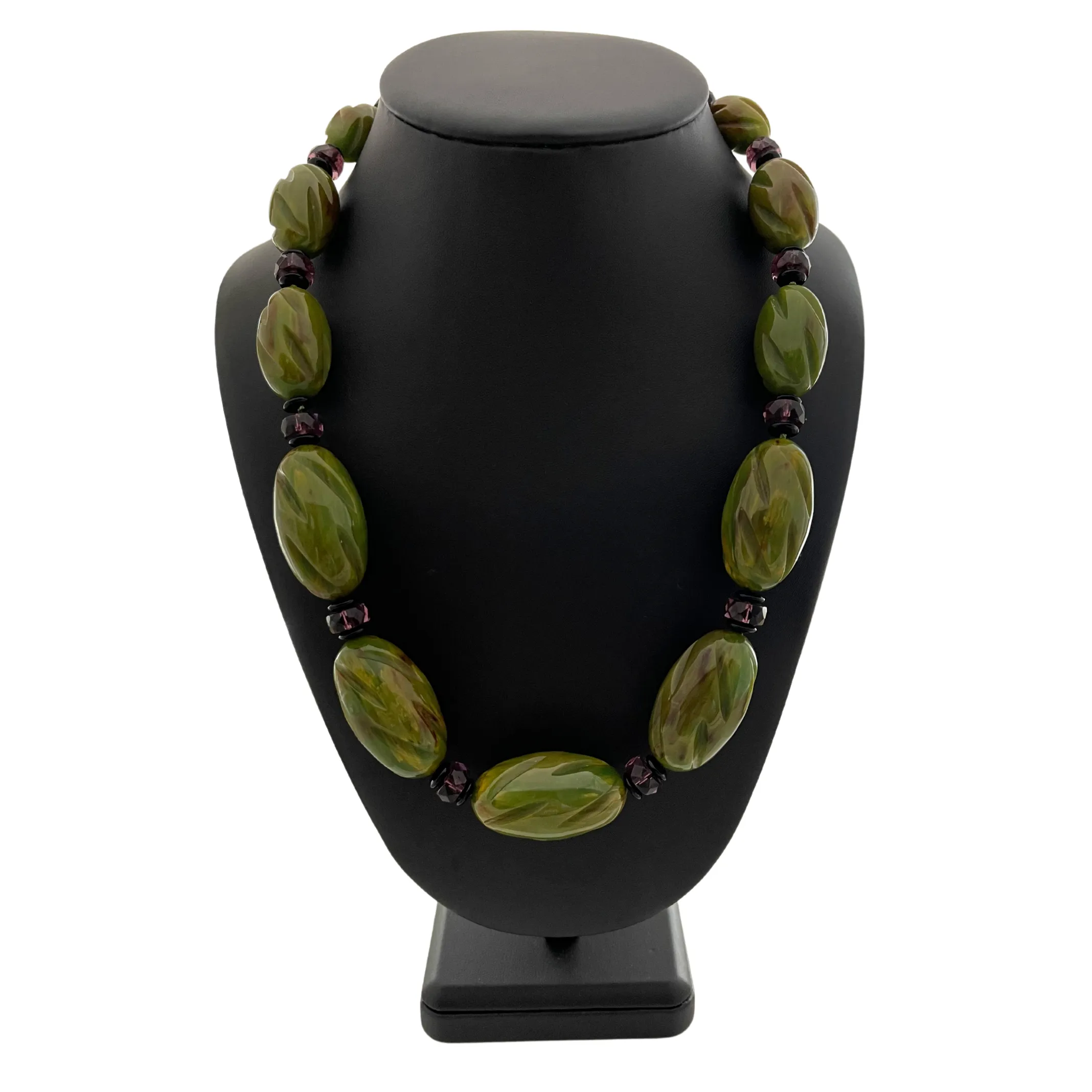 Vintage Carved 'Bakelite' and Amethyst Necklace