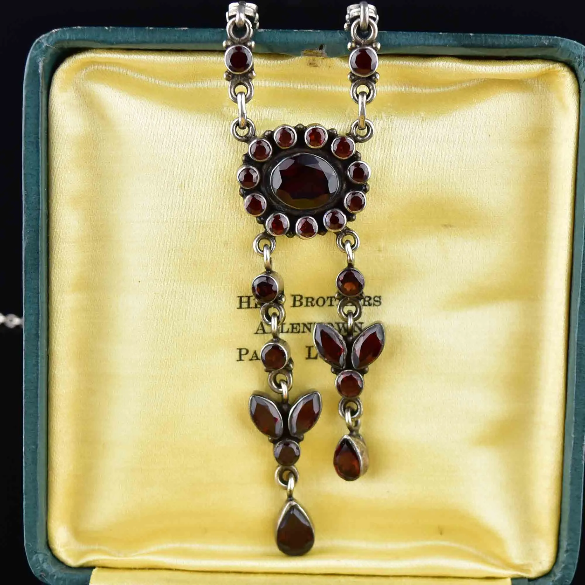 Vintage Floral Garnet Negligee Silver Pendant Necklace
