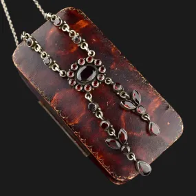 Vintage Floral Garnet Negligee Silver Pendant Necklace