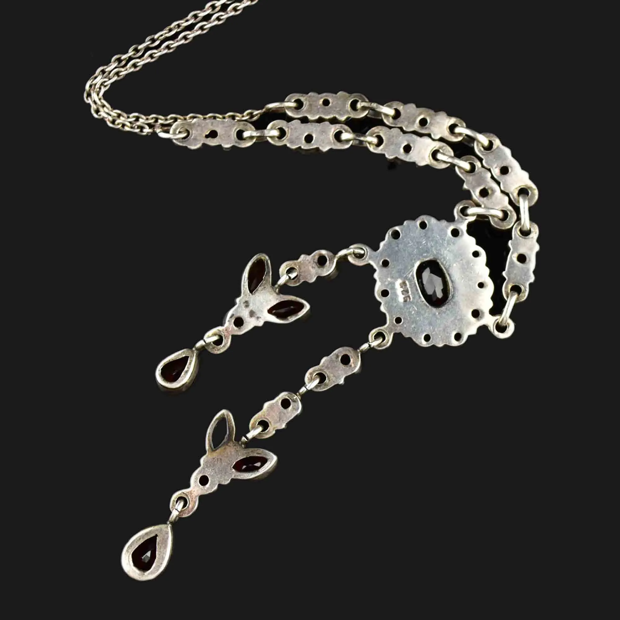 Vintage Floral Garnet Negligee Silver Pendant Necklace