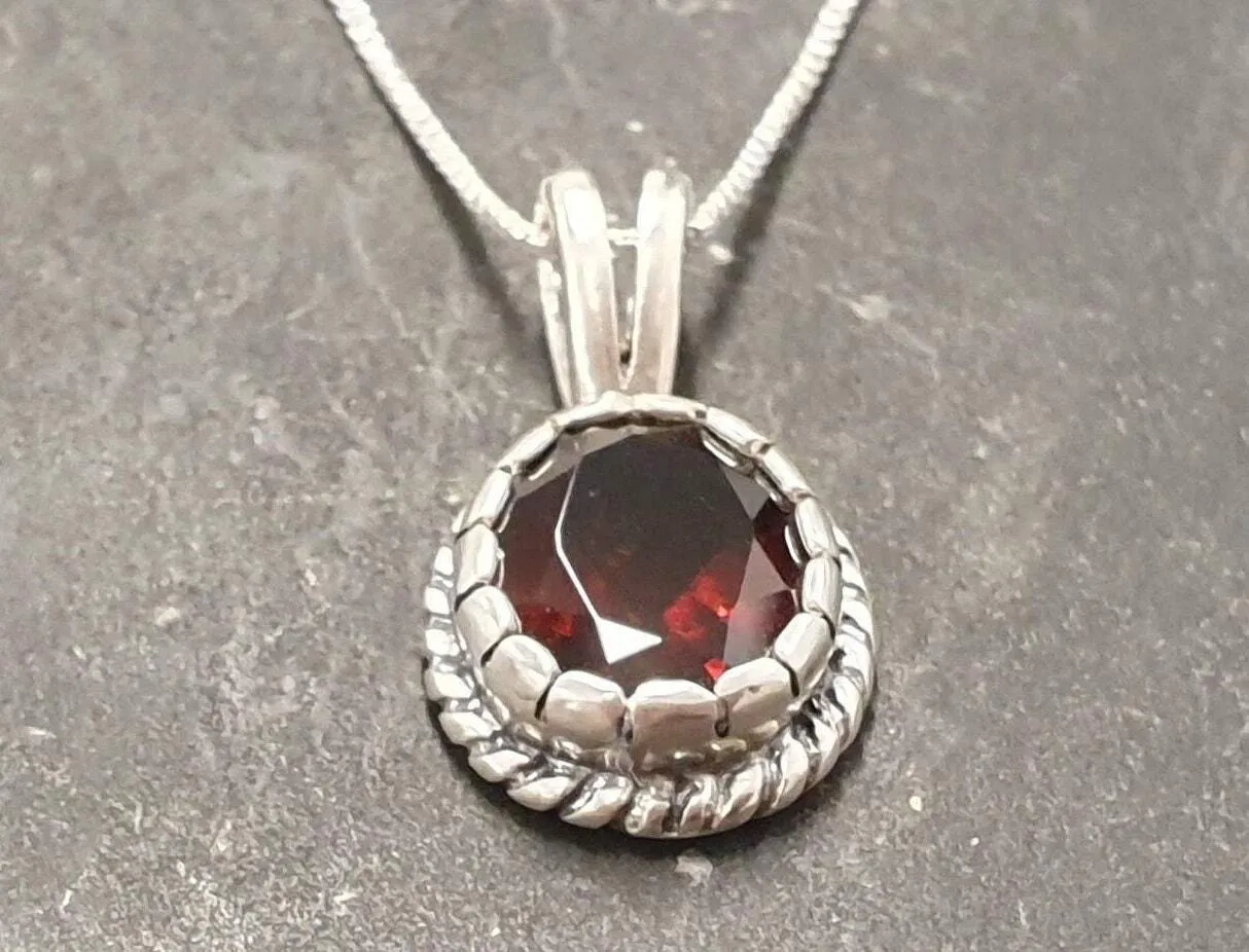 Vintage Garnet Necklace - Natural Garnet Necklace - January Birthstone Pendant